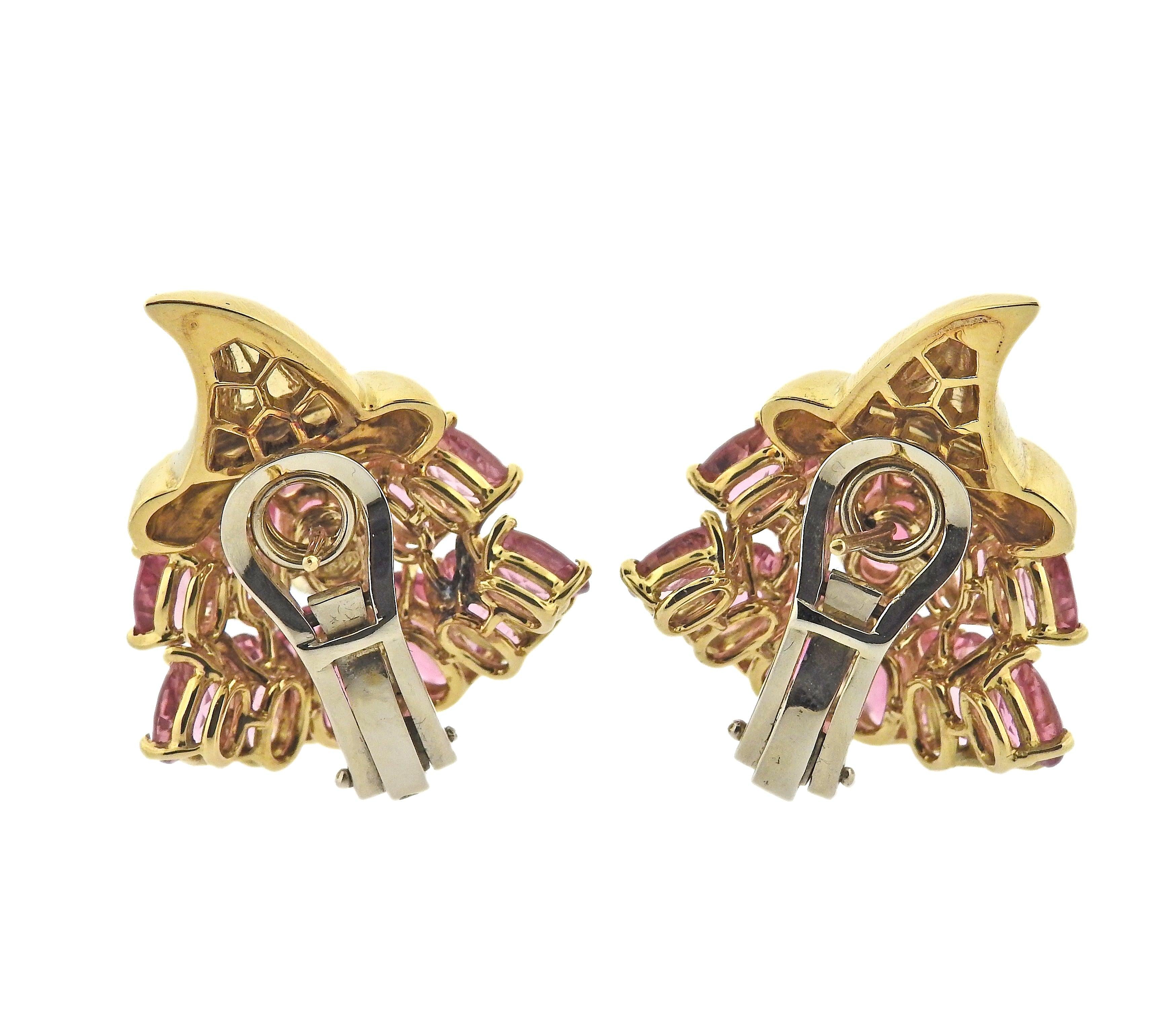 Verdura Pink Tourmaline Gold Cornucopia Earrings