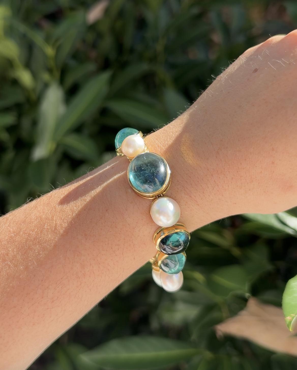 Leo de Vroomen Aquamarine Pearl Gold Necklace Earrings Bracelet Suite
