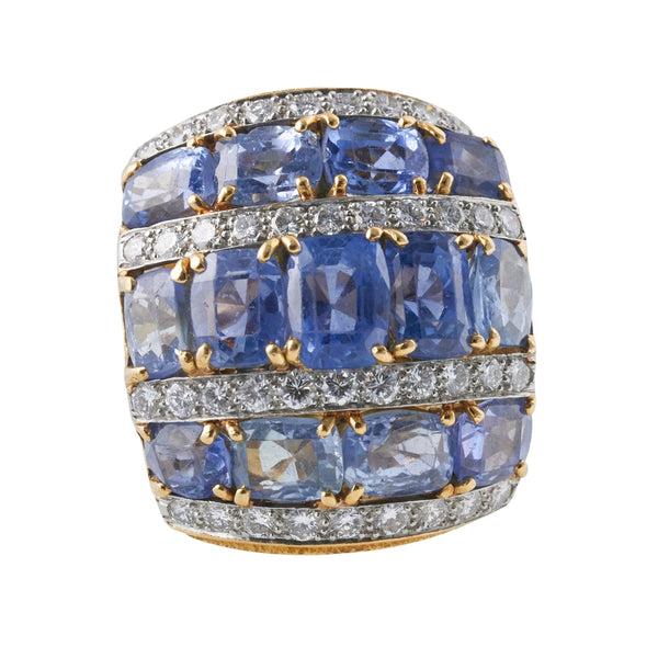 David Webb Vintage Sapphire Diamond Cocktail Ring