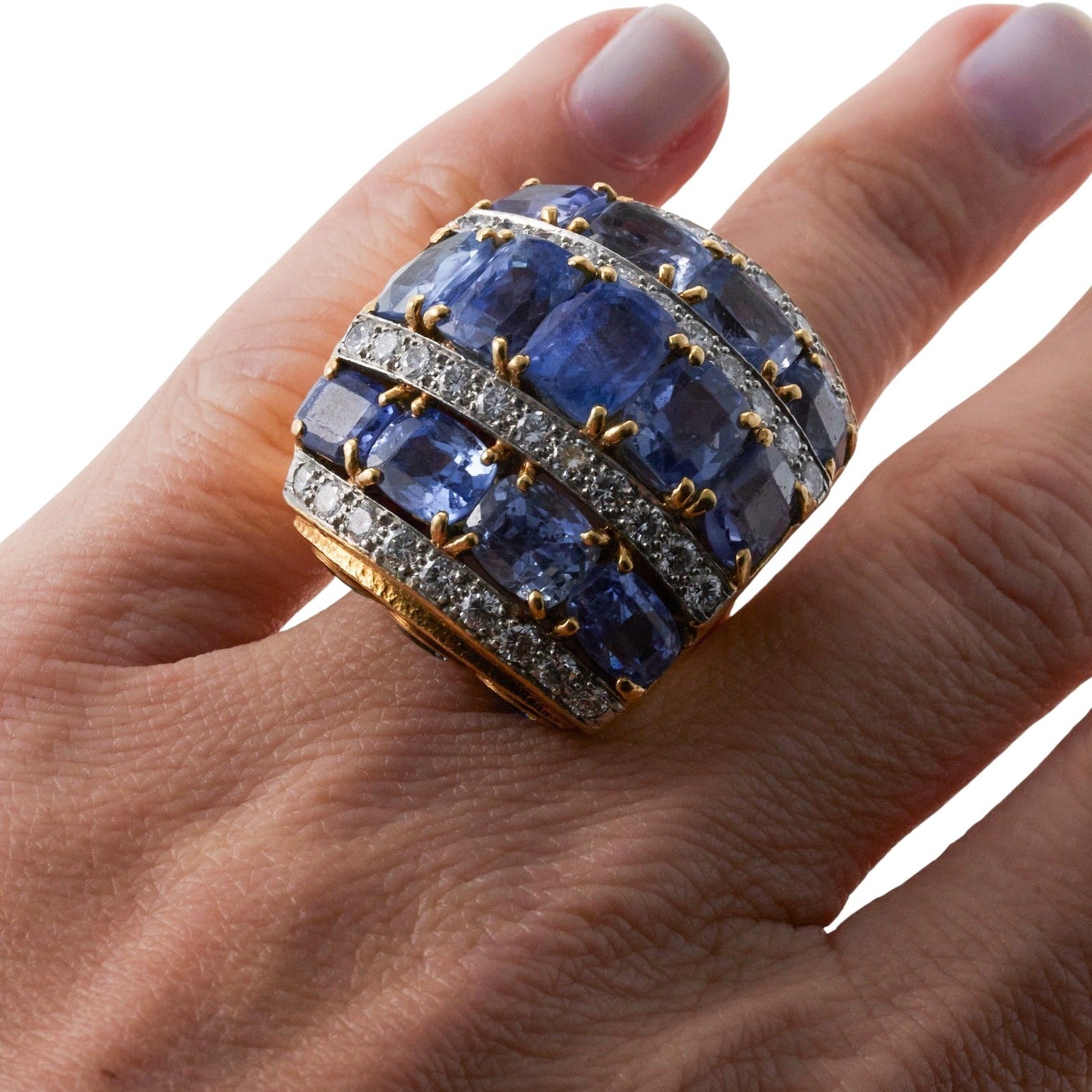 David Webb Vintage Sapphire Diamond Cocktail Ring
