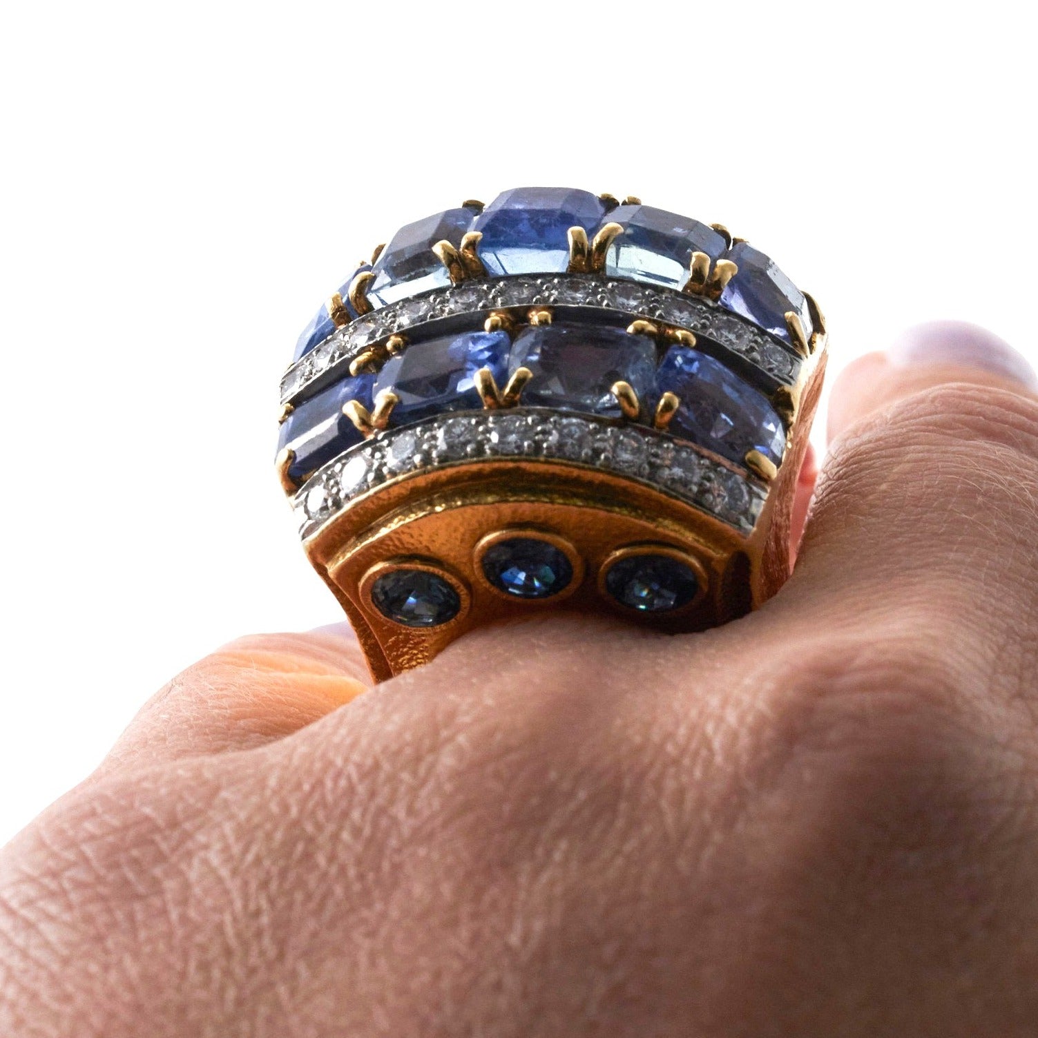 David Webb Vintage Sapphire Diamond Cocktail Ring