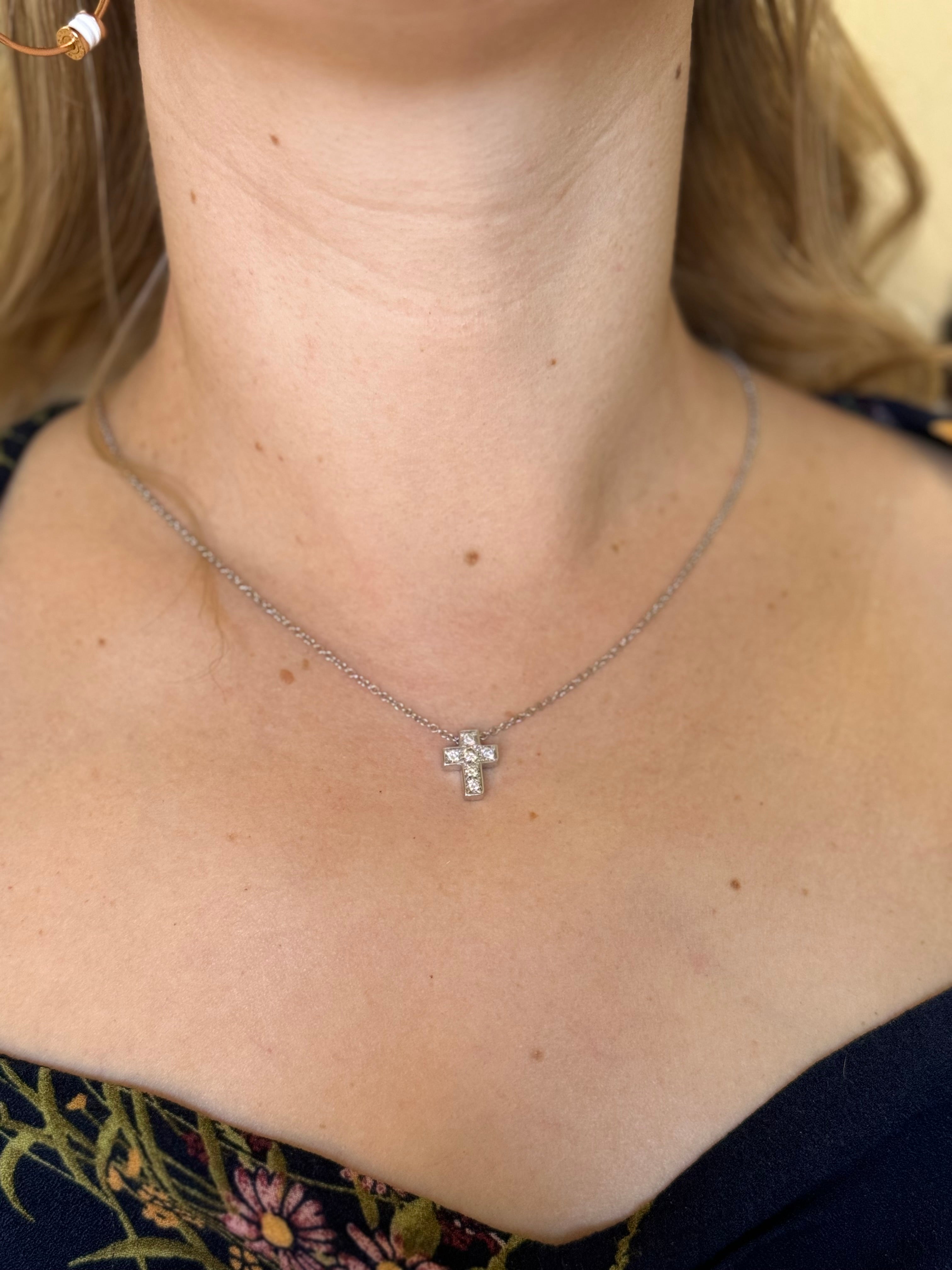 Pasquale Bruni White Gold Diamond Sapphire Cross Pendant Necklace