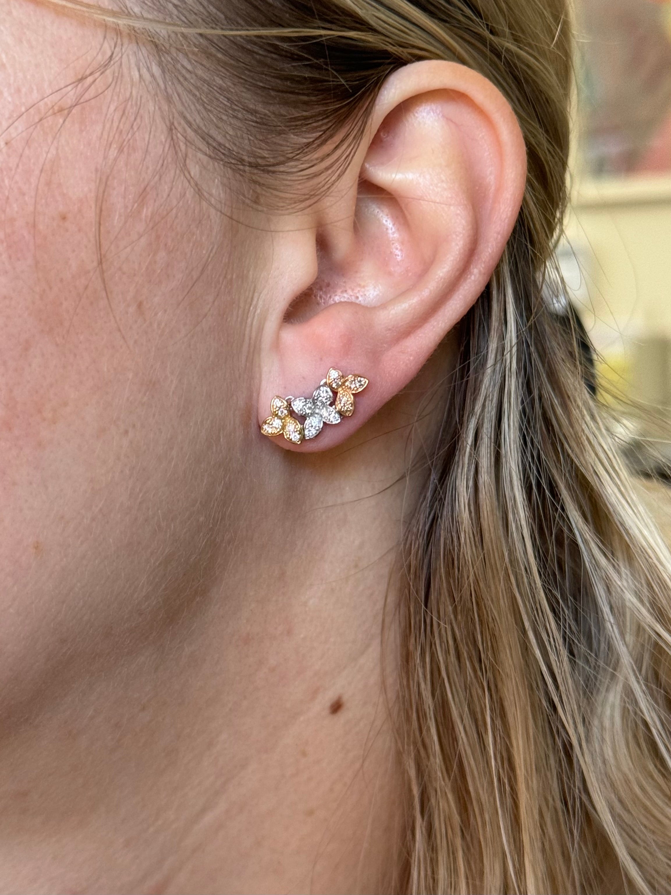 Pasquale Bruni Tri Color Gold Diamond Flower Earrings