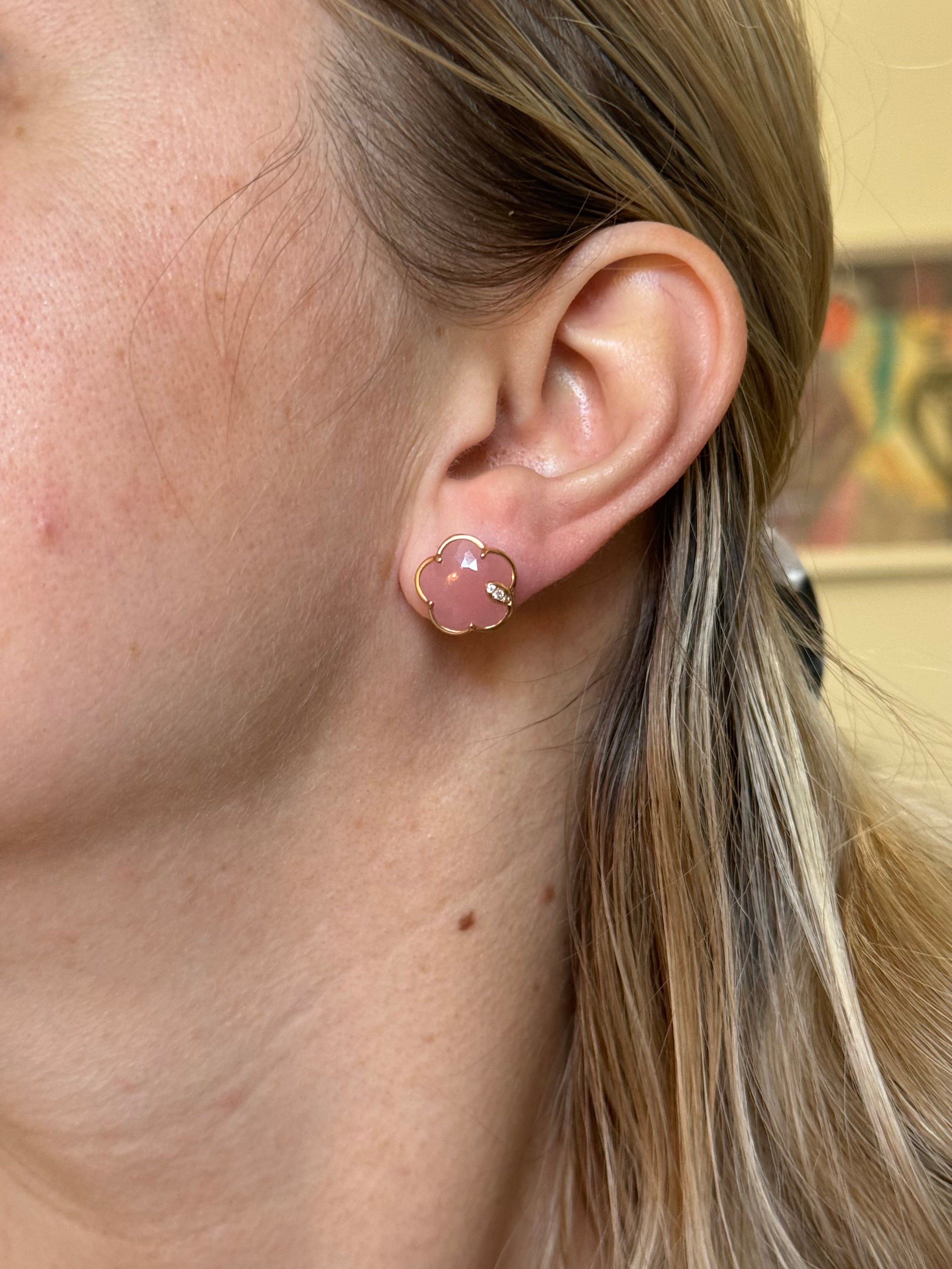 Pasquale Bruni Rose Quartz Diamond Gold Flower Earrings