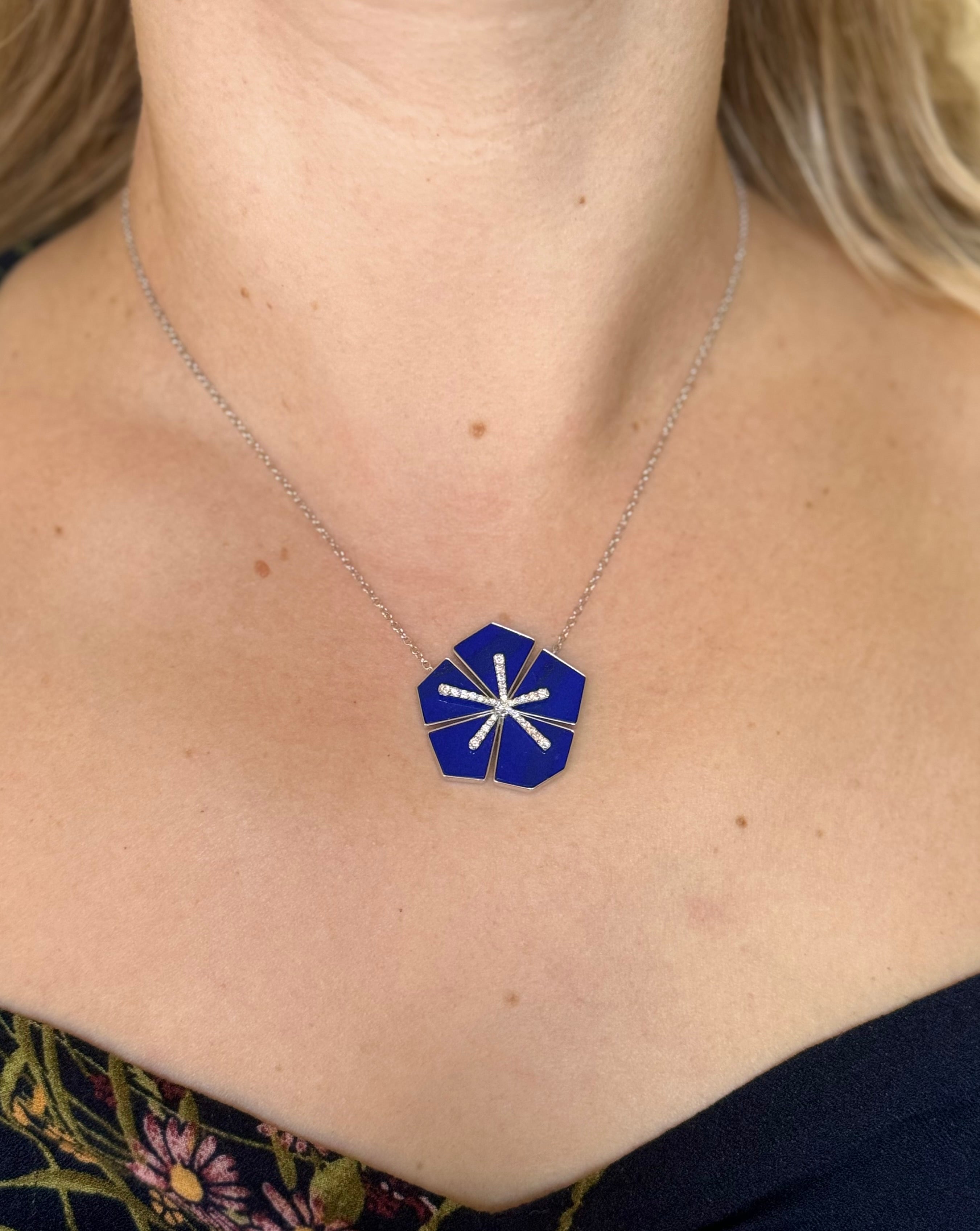 Giloro White Gold Diamond Lapis Large Pendant Necklace