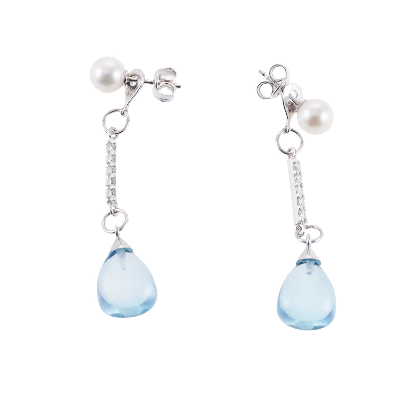 Mimi Milano Pearl Blue Topaz Gold Diamond Drop Earrings