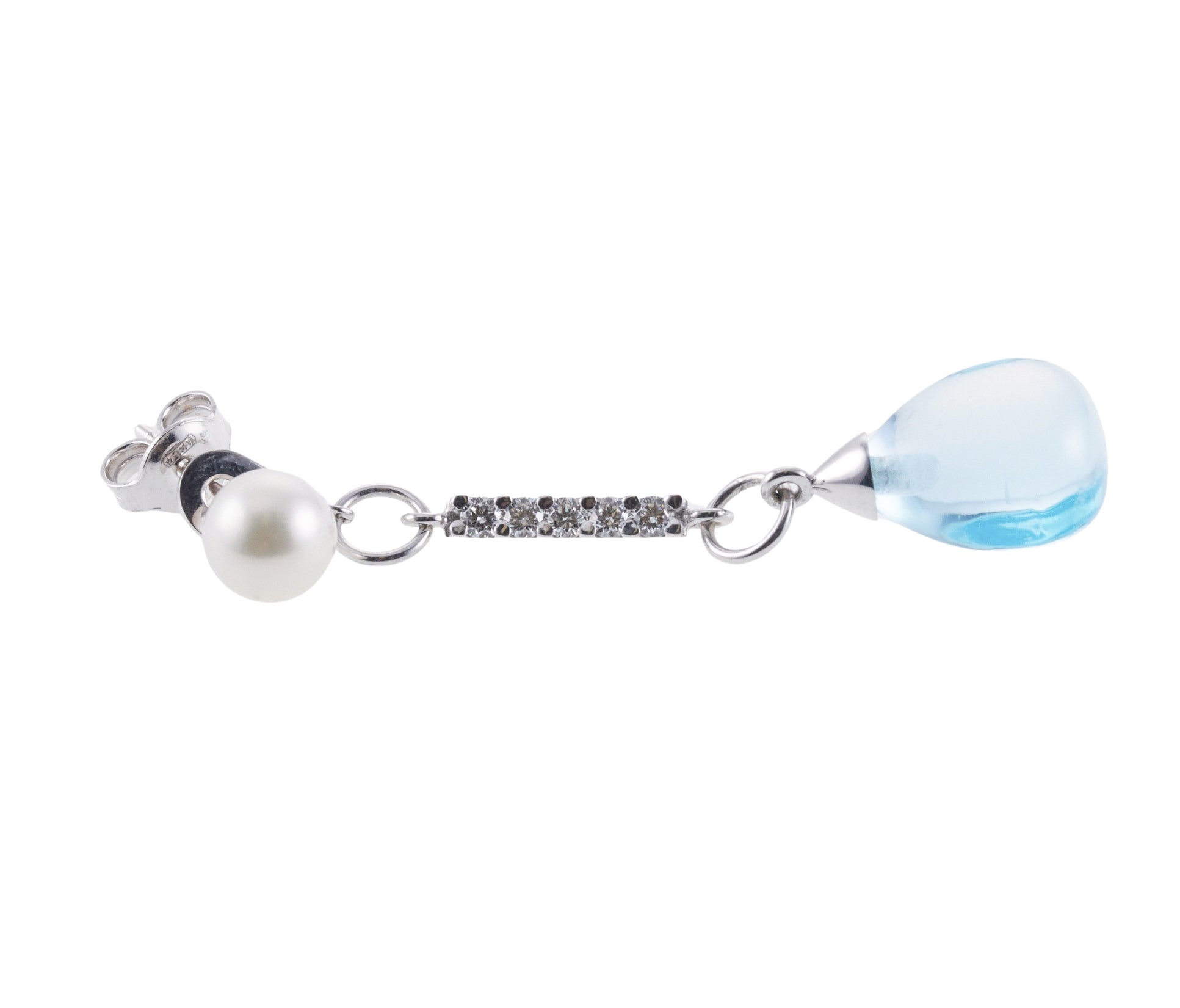 Mimi Milano Pearl Blue Topaz Gold Diamond Drop Earrings