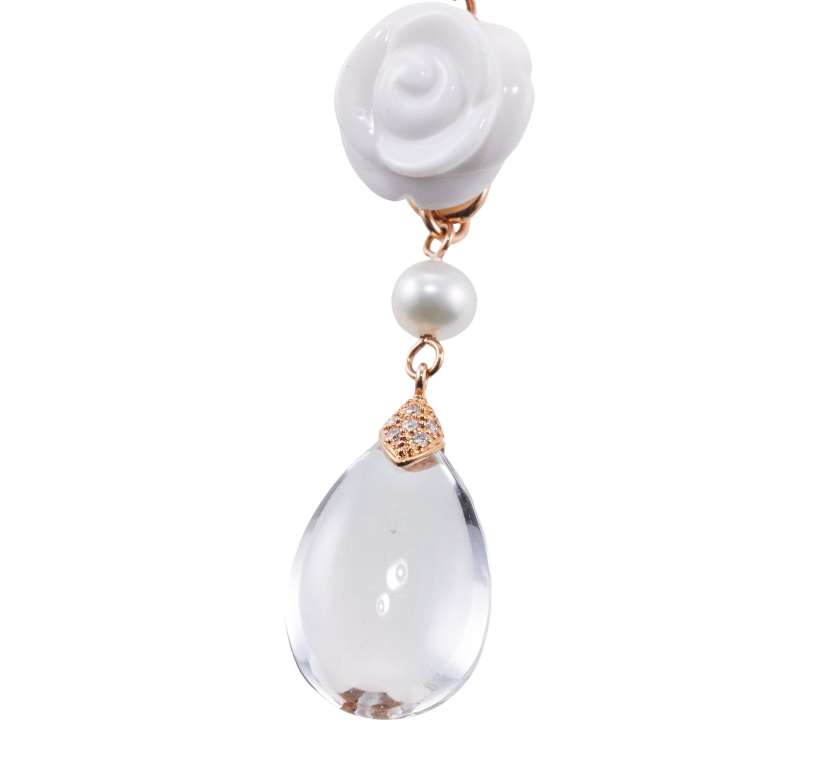 Mimi Milano Grace White Agate Diamond Pearl Gold Pendant Necklace