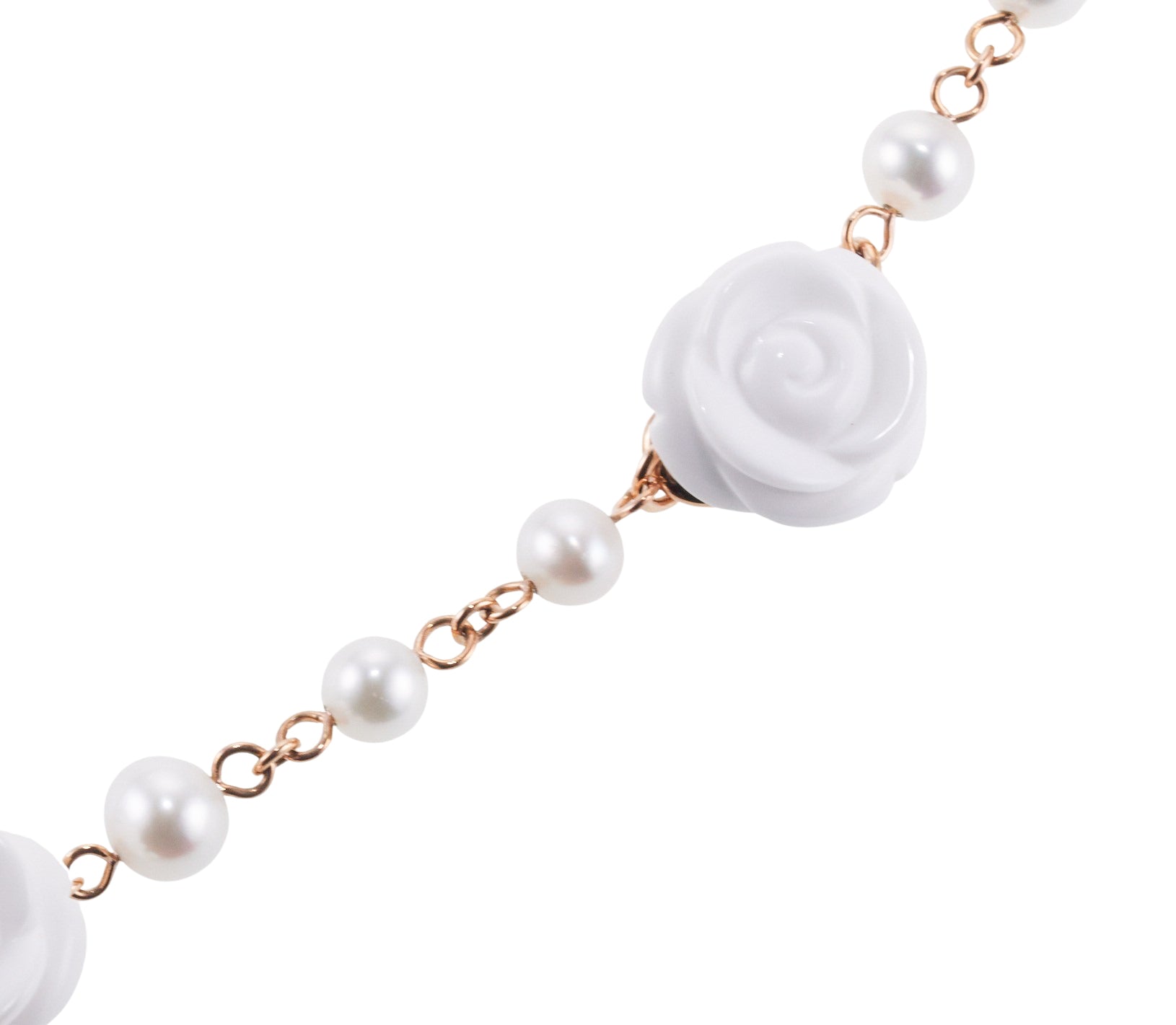 Mimi Milano Grace White Agate Diamond Pearl Gold Pendant Necklace