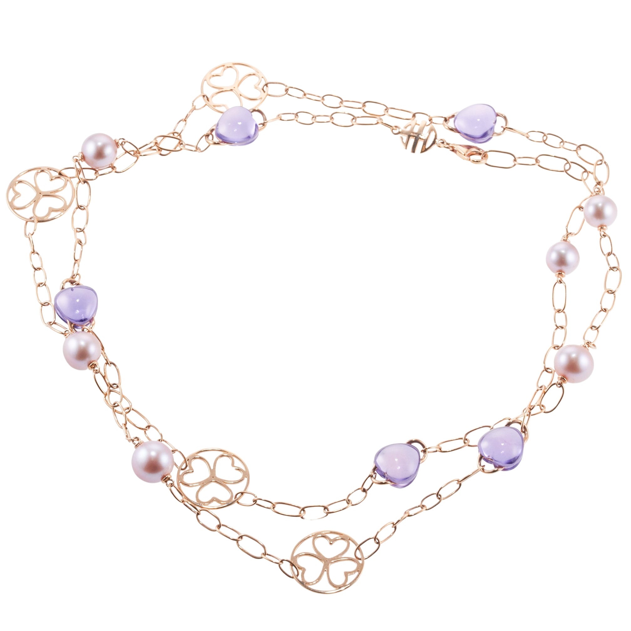 Mimi Milano Pearl Amethyst Heart Gold Station Necklace