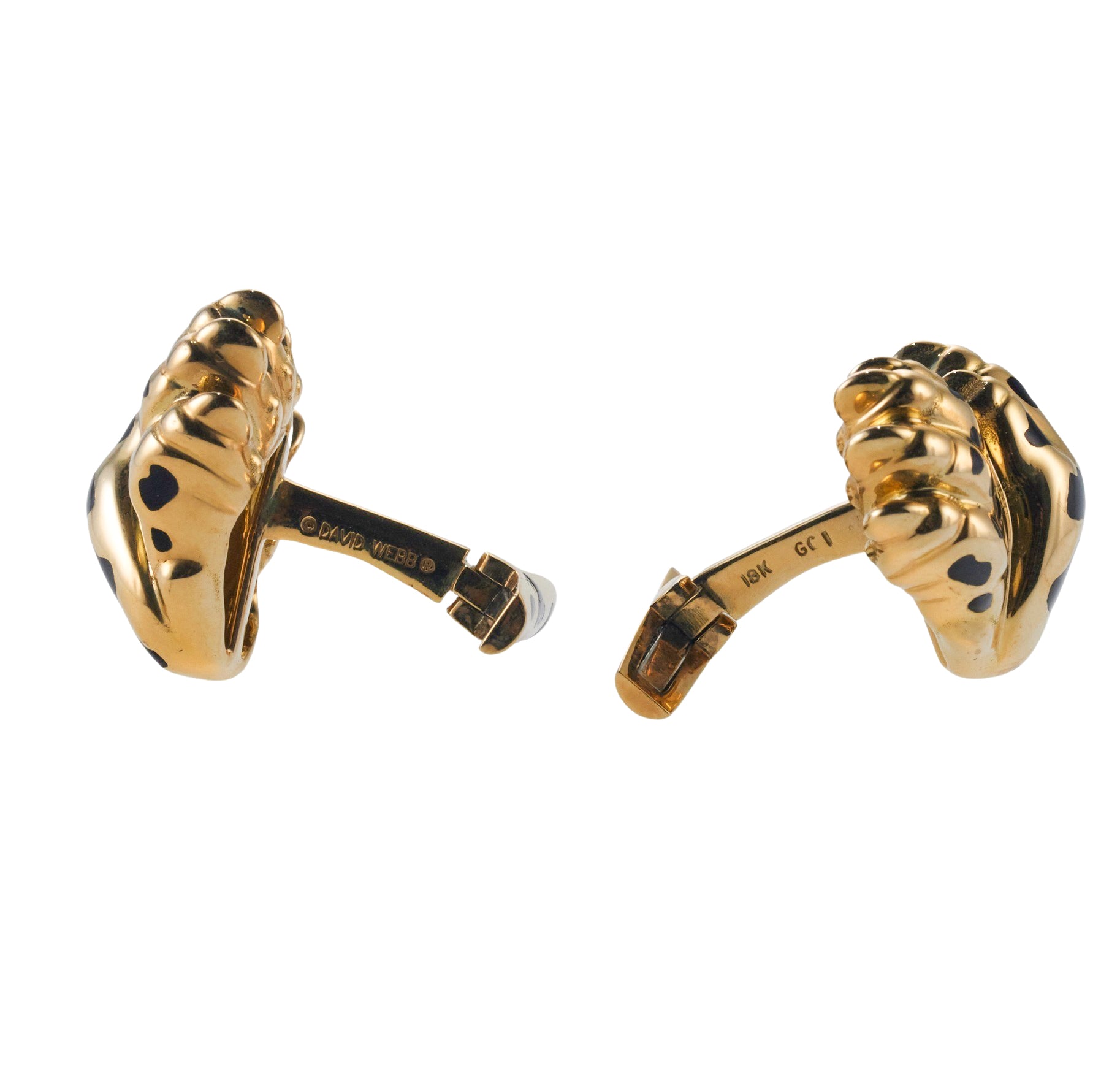 David Webb Enamel Gold Leopard Claw Cufflinks