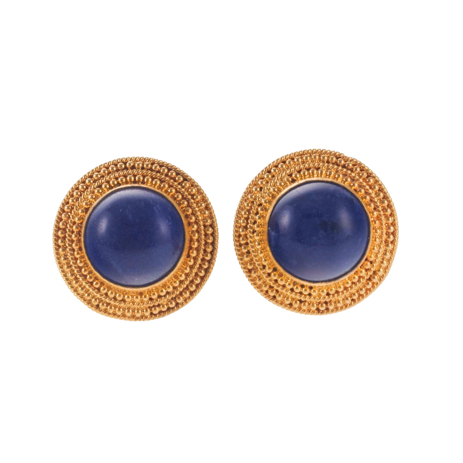 Lalaounis Greece Sodalite Gold Earrings
