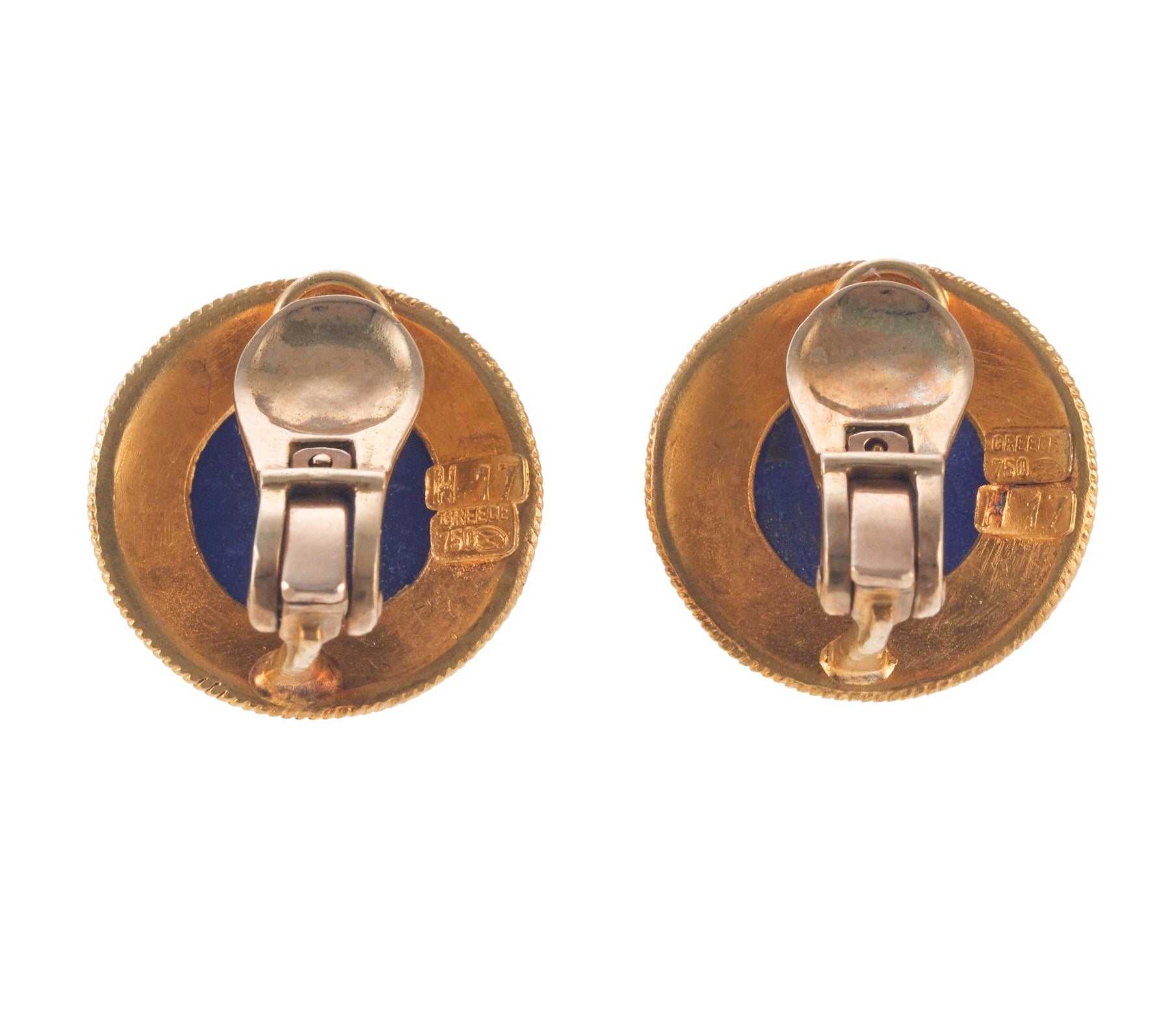 Lalaounis Greece Sodalite Gold Earrings