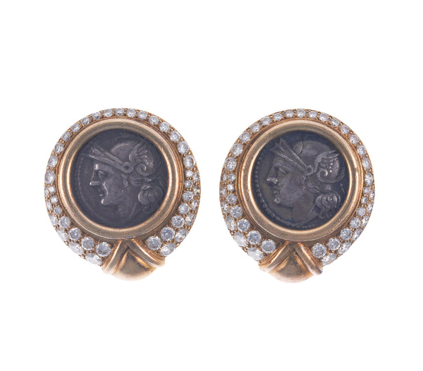 Bvlgari Bulgari Monete Ancient Roman Coin Diamond Gold Earrings