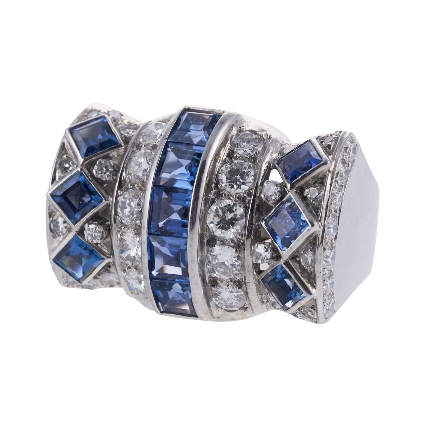 1980s David Webb Gold Platinum Diamond Sapphire Cocktail Ring