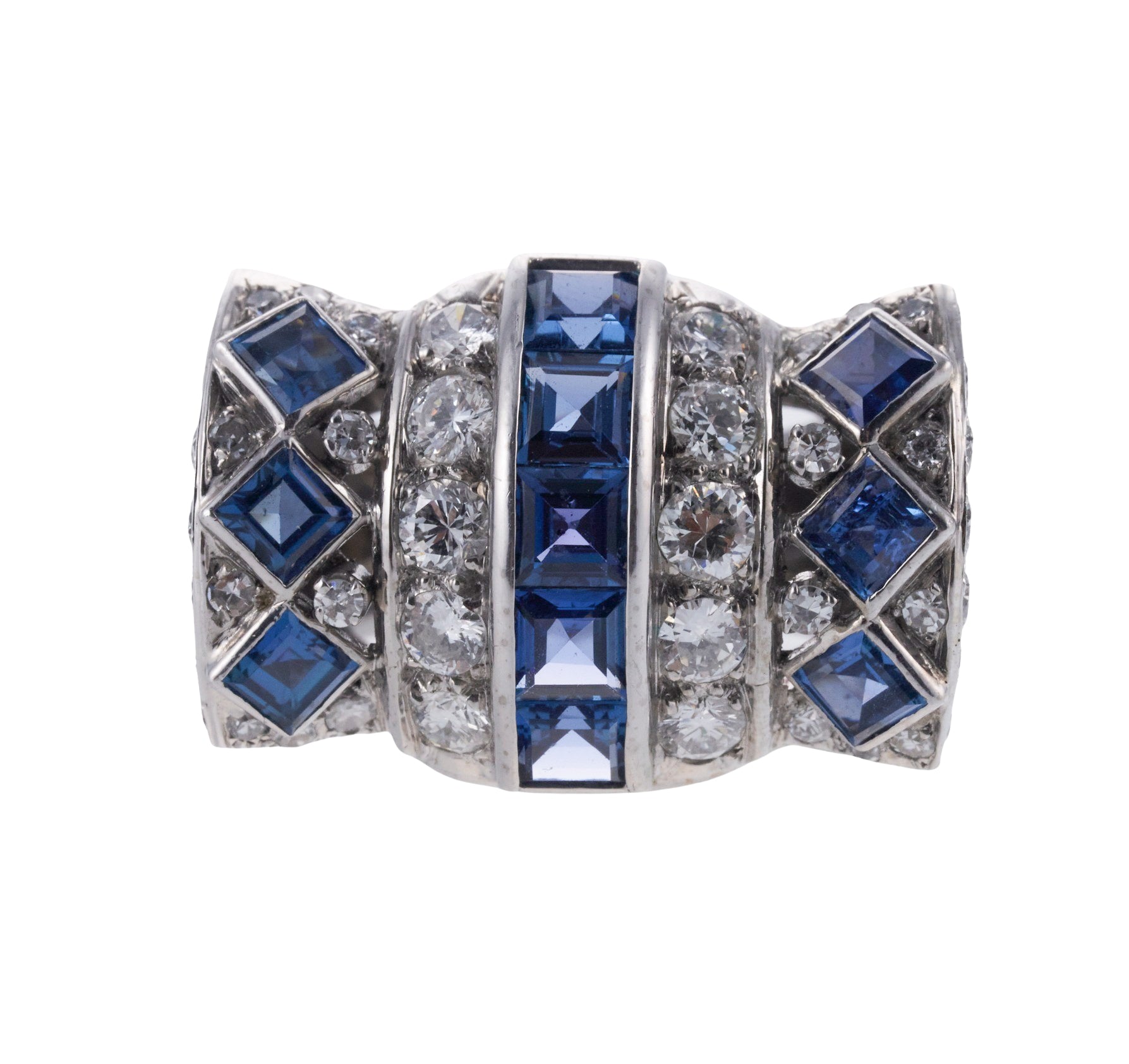 1980s David Webb Gold Platinum Diamond Sapphire Cocktail Ring