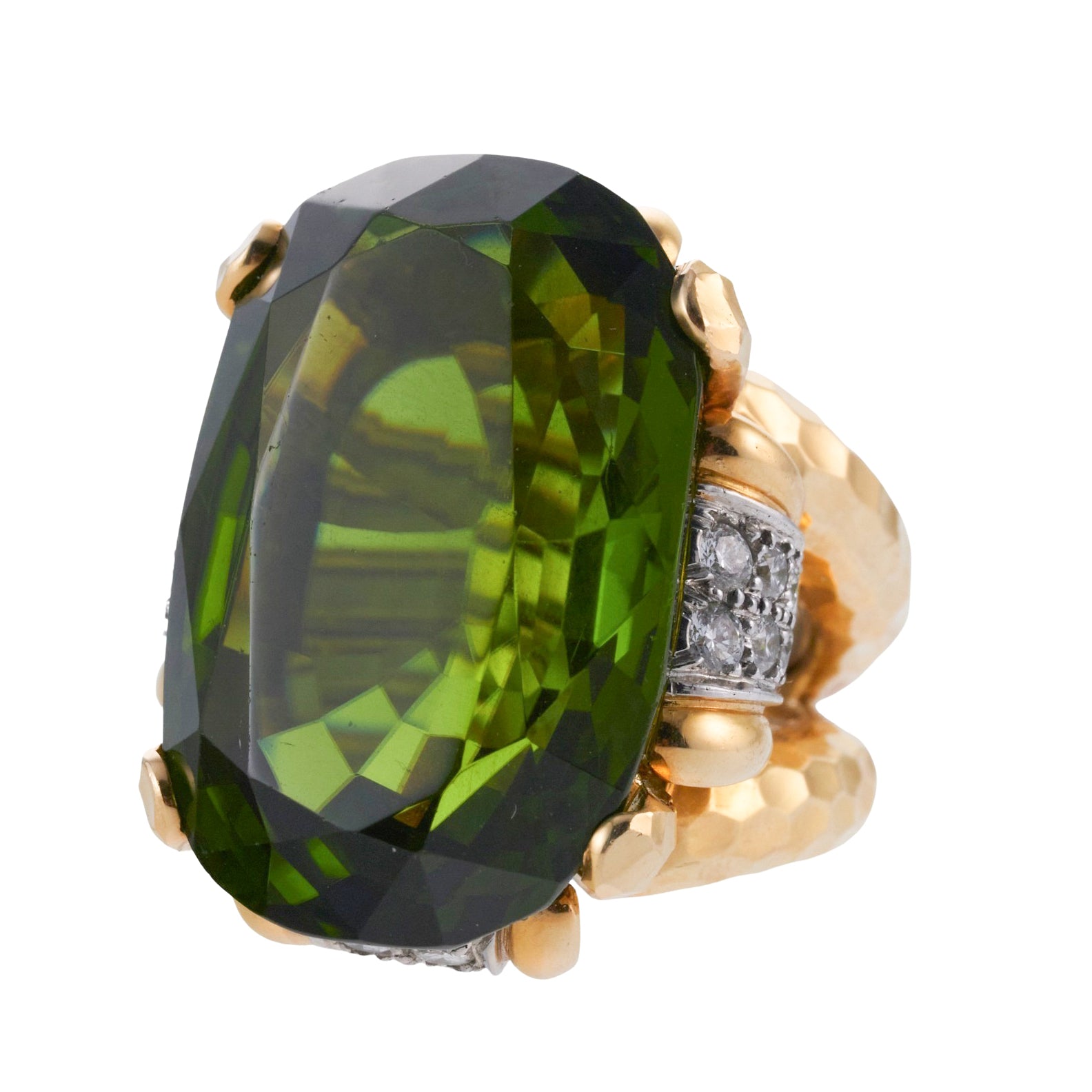 David Webb Shelter Island Peridot Diamond Gold Platinum Ring