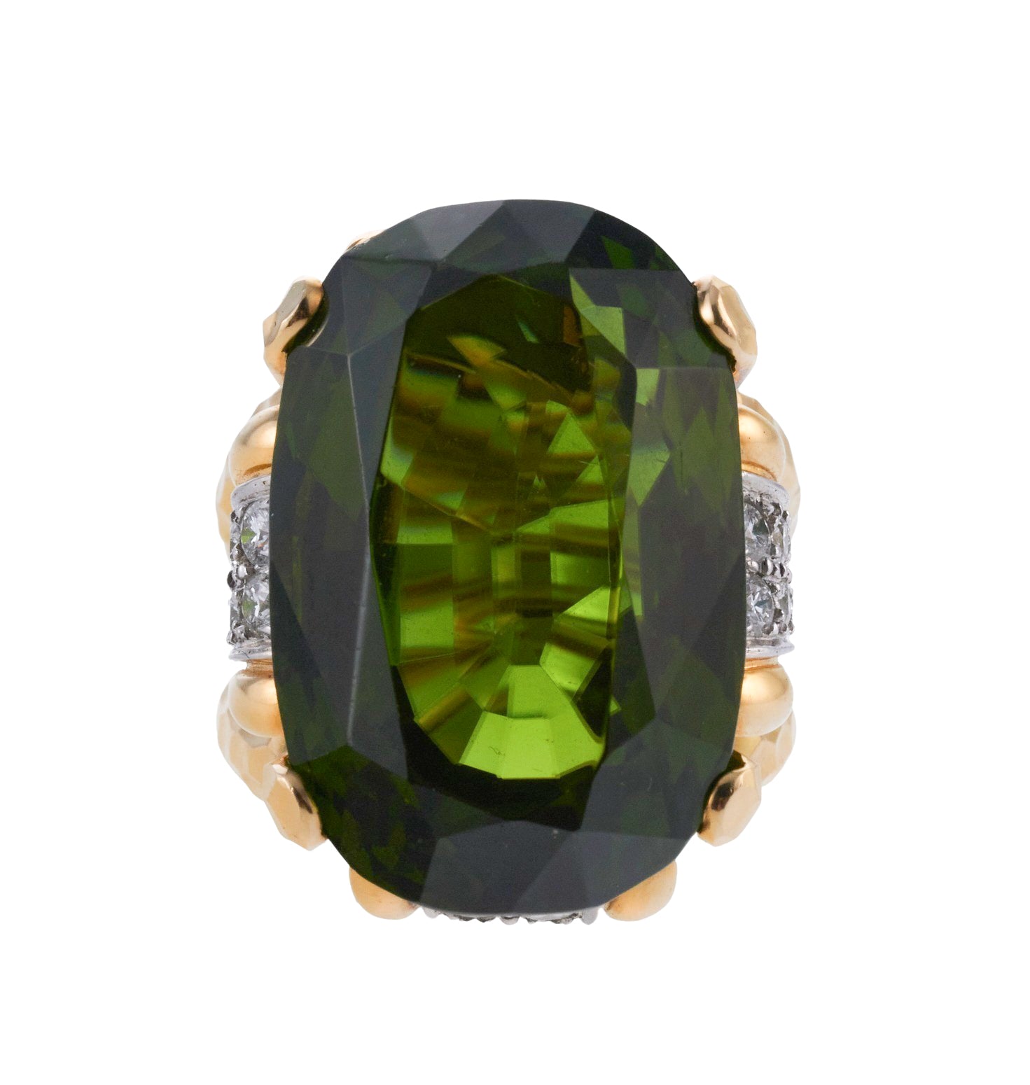 David Webb Shelter Island Peridot Diamond Gold Platinum Ring