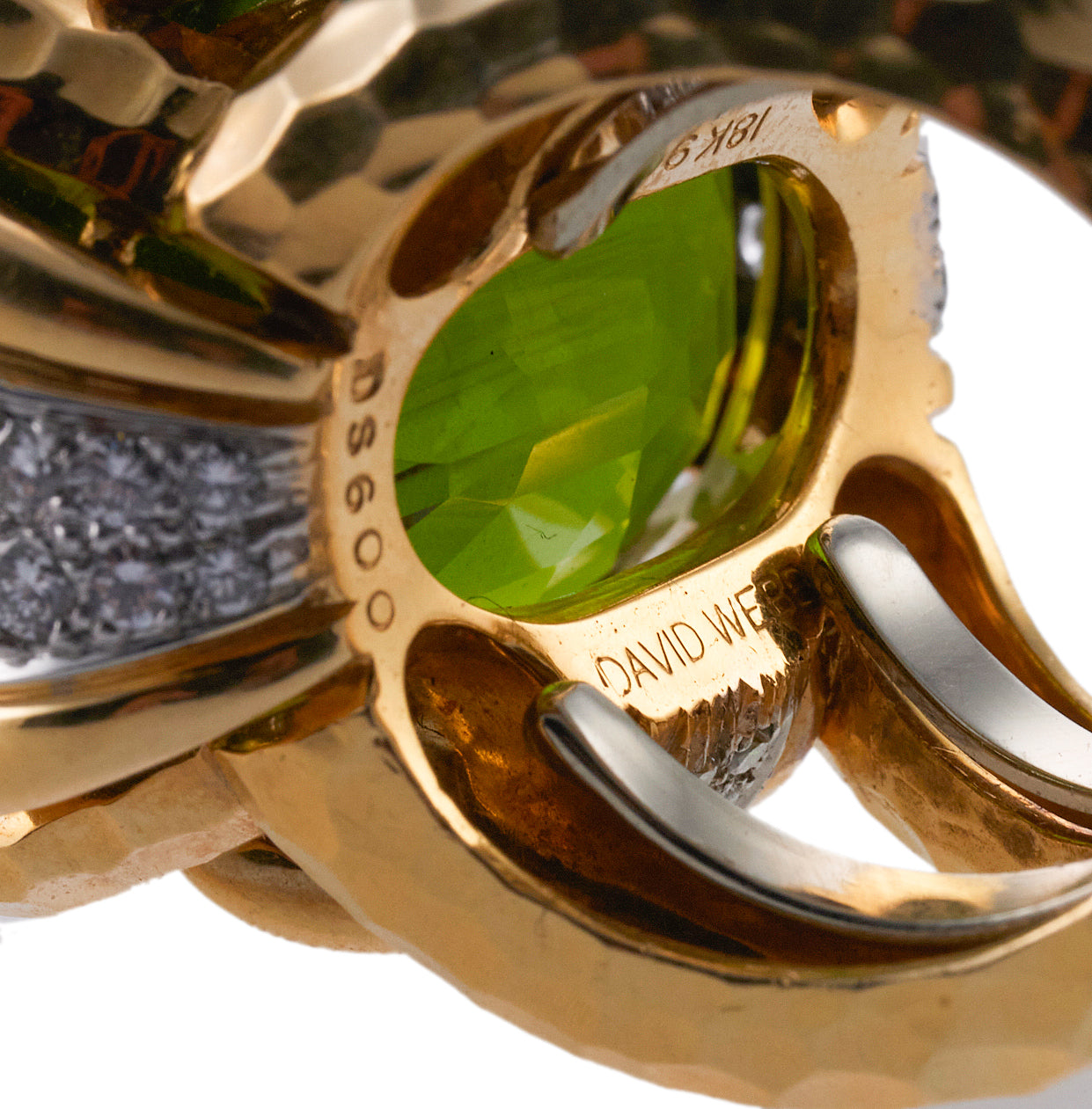 David Webb Shelter Island Peridot Diamond Gold Platinum Ring