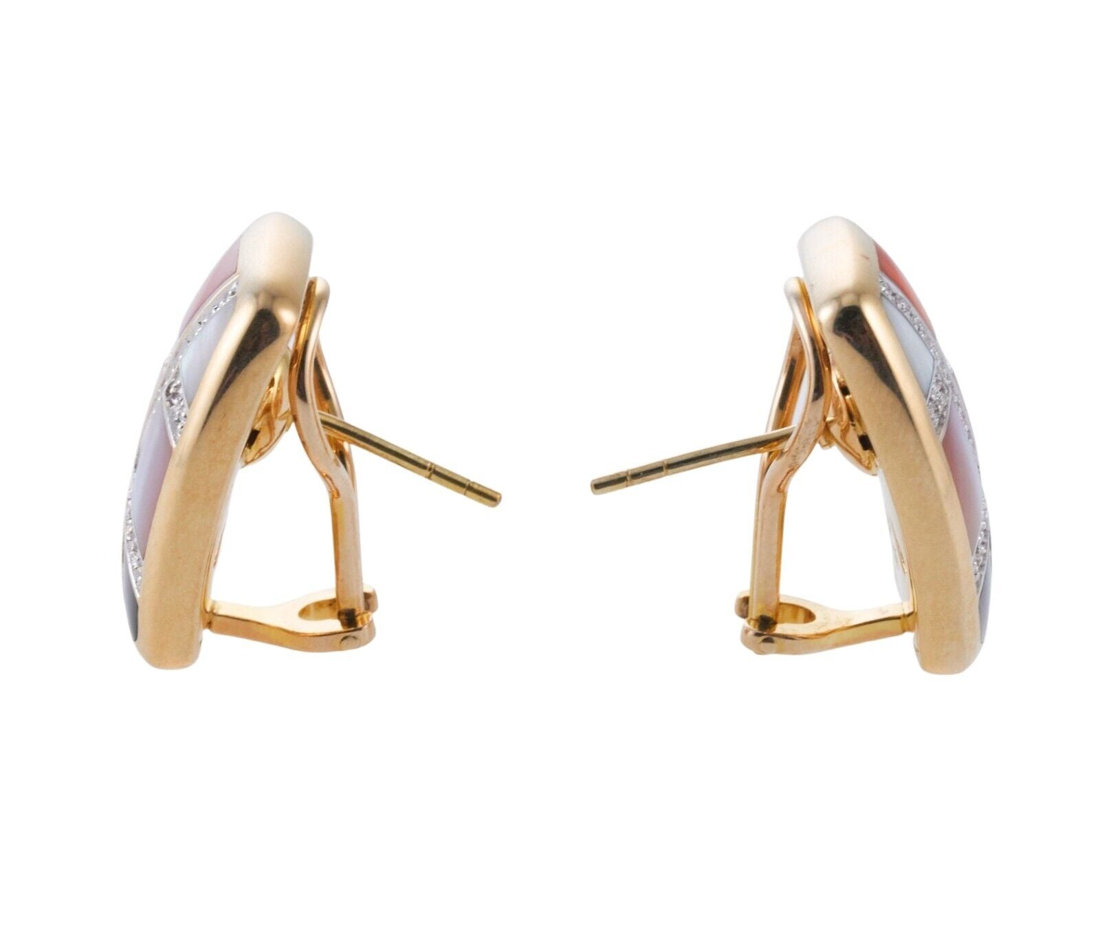 Asch Grossbardt MOP Coral Sugilite Inlay Diamond Gold Earrings