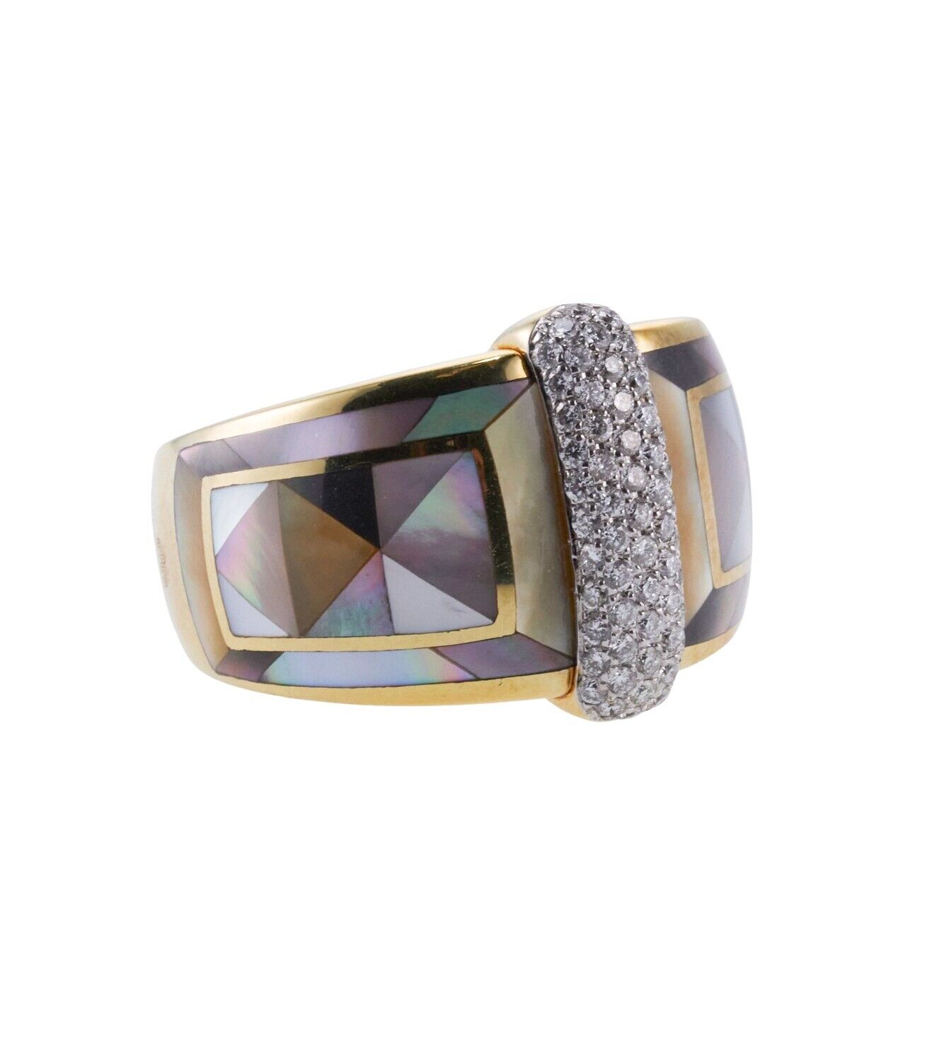 Asch Grossbardt Inlay Mother of Pearl Diamond Gold Ring