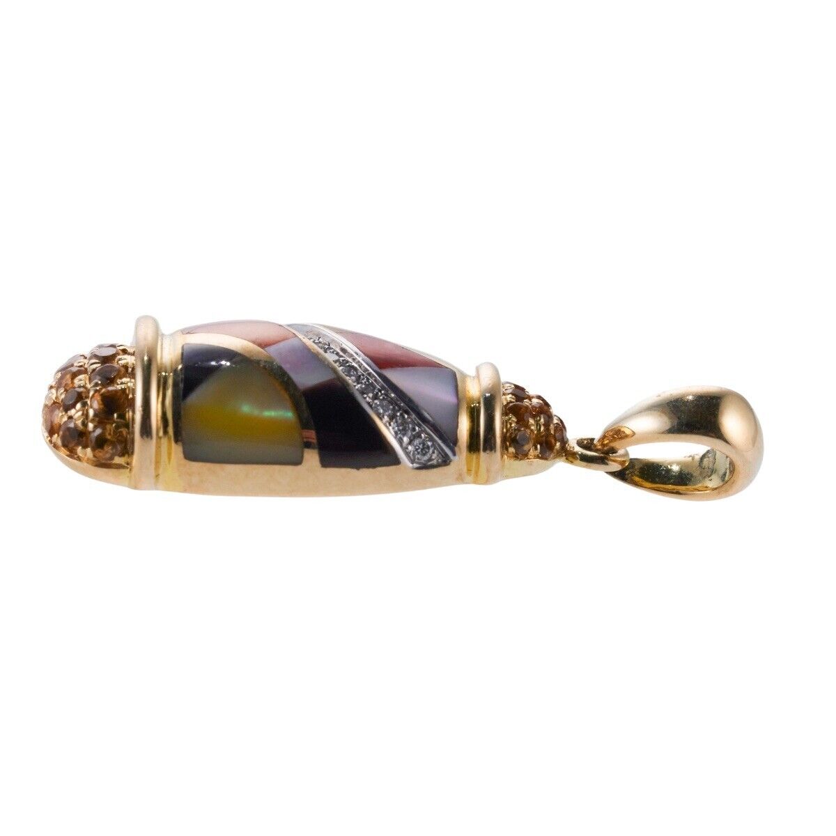 Asch Grossbardt Inlay Gemstone Citrine Diamond Gold Pendant