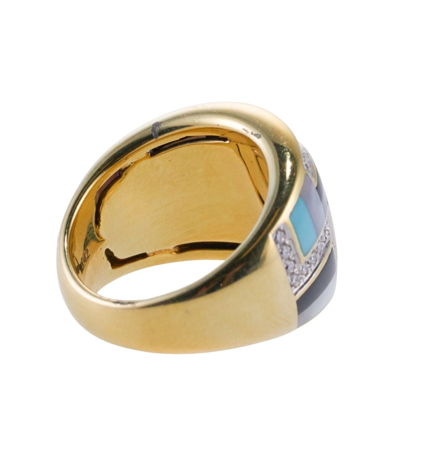 Asch Grossbardt Inlay Malachite Coral Lapis Diamond Gold Ring