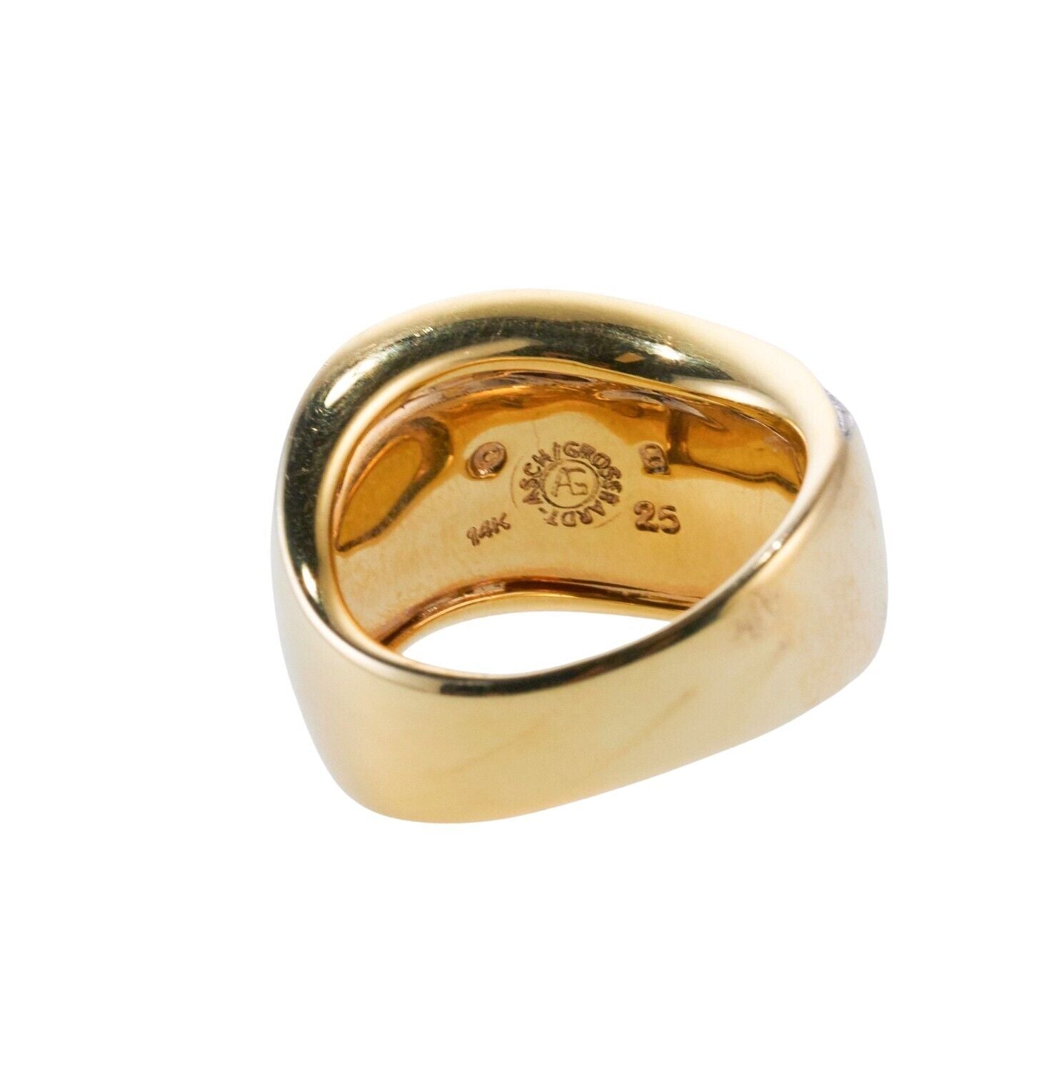 Asch Grossbardt Inlay Mother of Pearl Diamond Gold Wave Ring