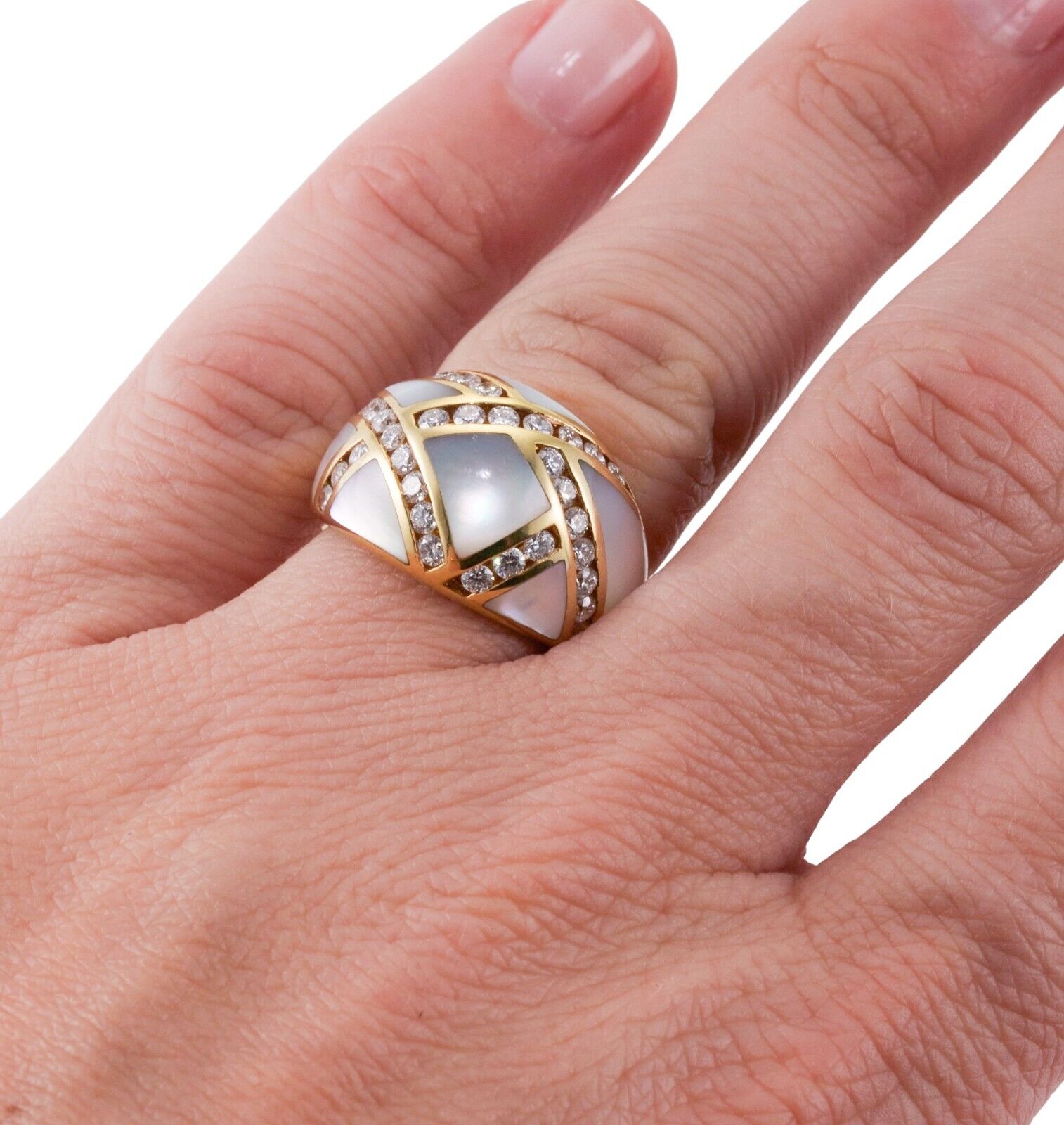 Asch Grossbardt Inlay Mother of Pearl Diamond Gold Dome Ring