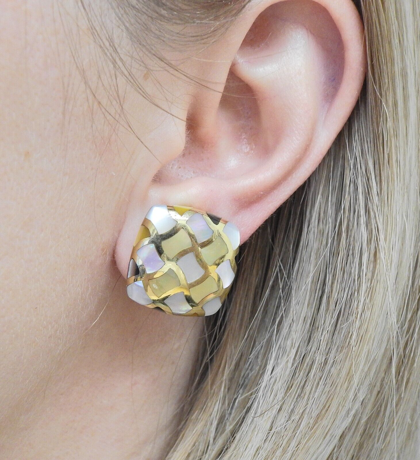 Asch Grossbardt MOP Inlay Gold Earrings