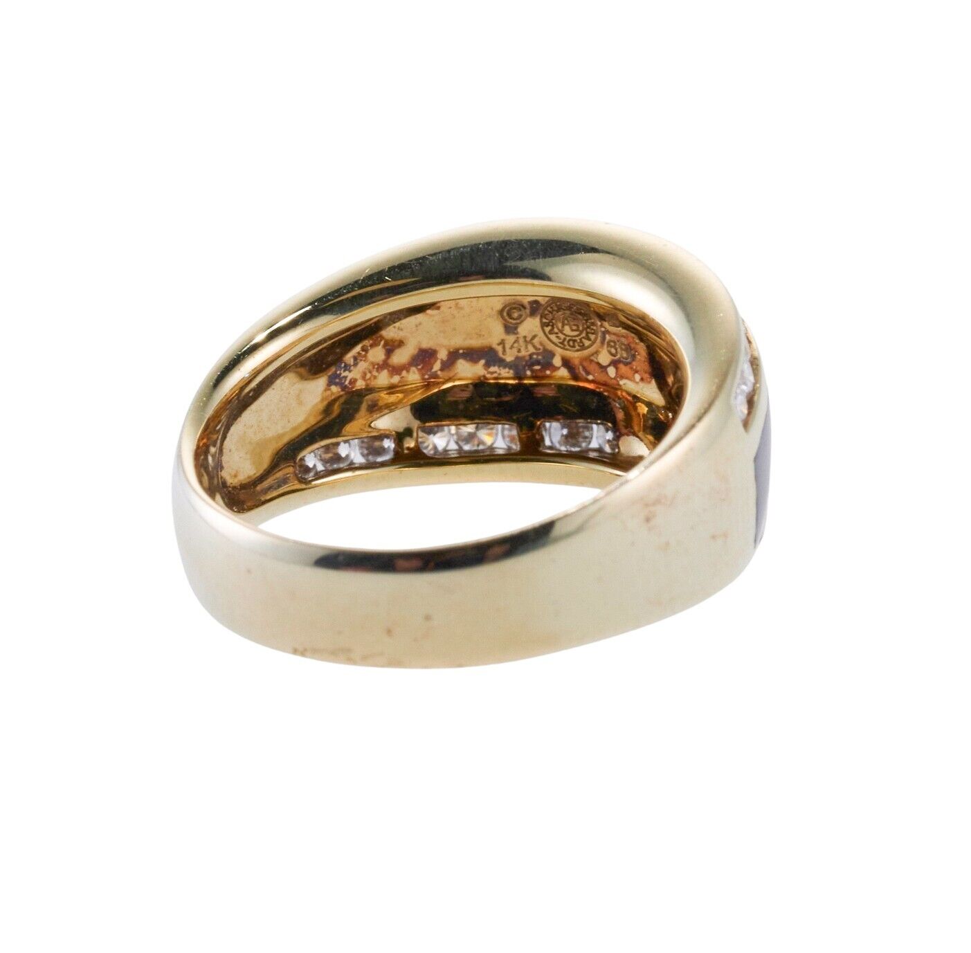 Asch Grossbardt Inlay Mother of Pearl Onyx Diamond Gold Ring