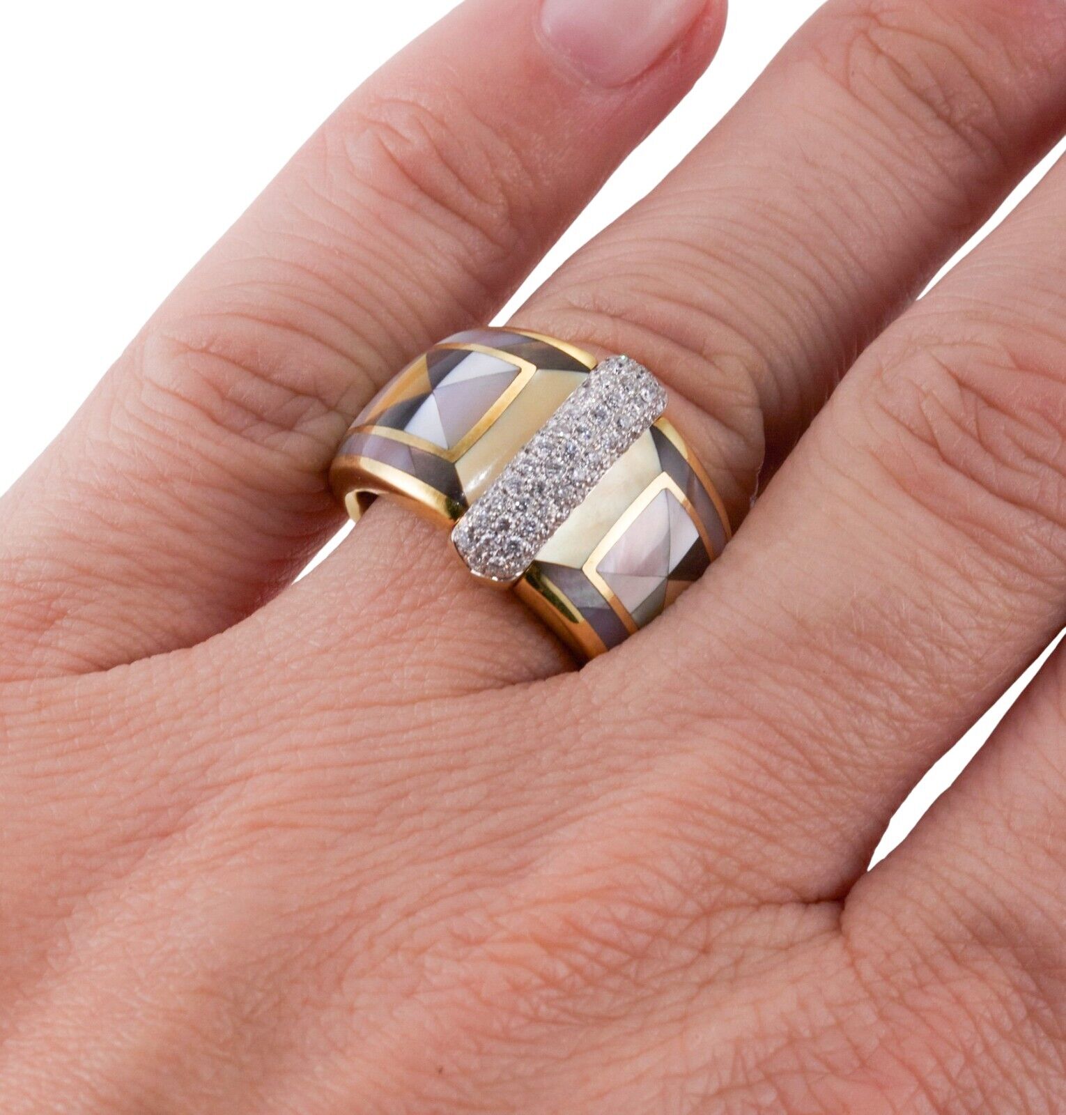 Asch Grossbardt Inlay Mother of Pearl Diamond Gold Ring