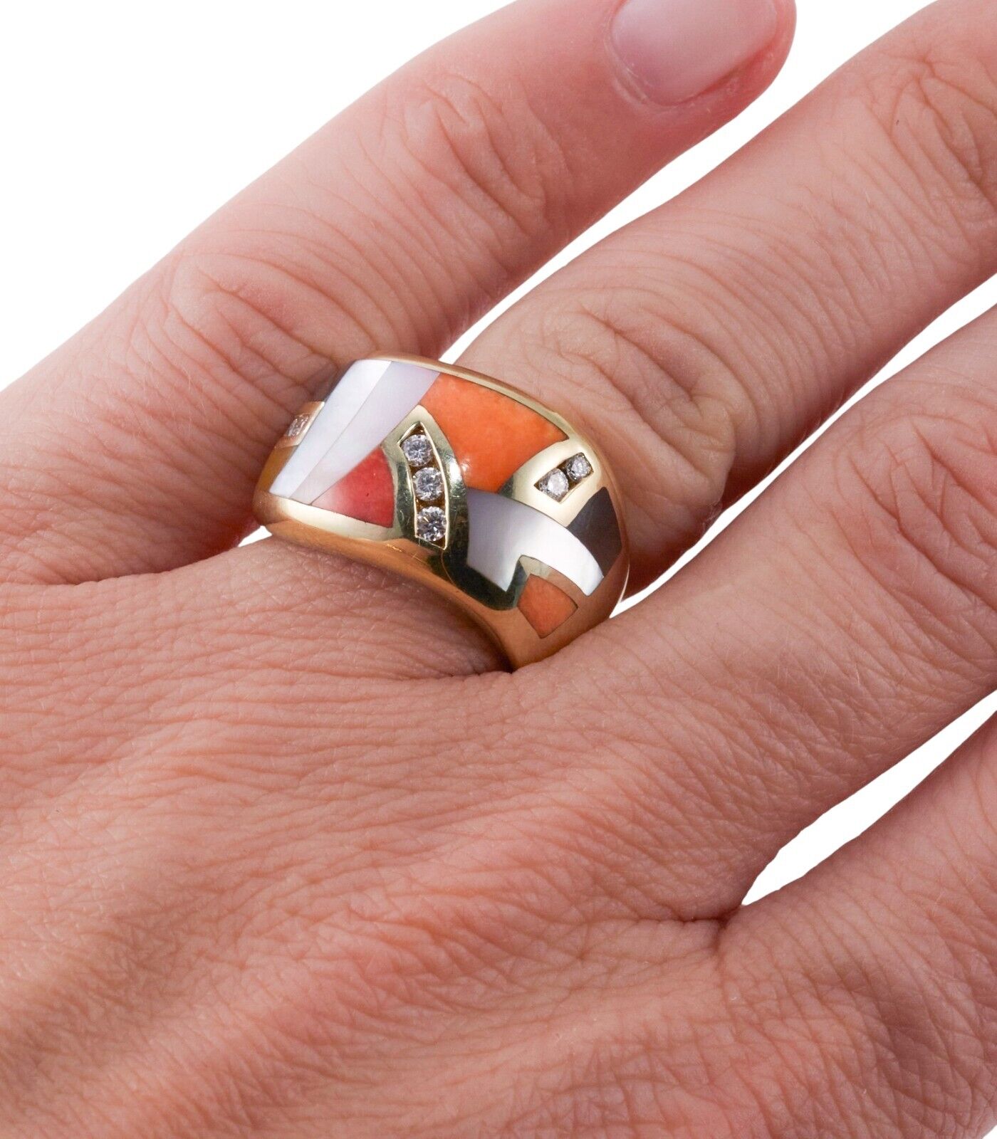 Asch Grossbardt Inlay Gemstone Diamond Gold Wave Ring