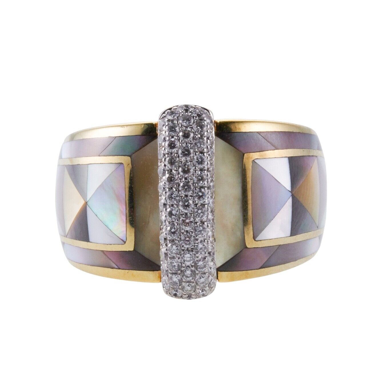 Asch Grossbardt Inlay Mother of Pearl Diamond Gold Ring