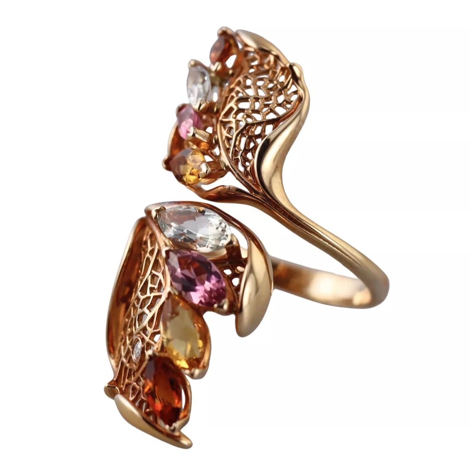 Carrera y Carrera Doble Hoja Diamond Gold Ring