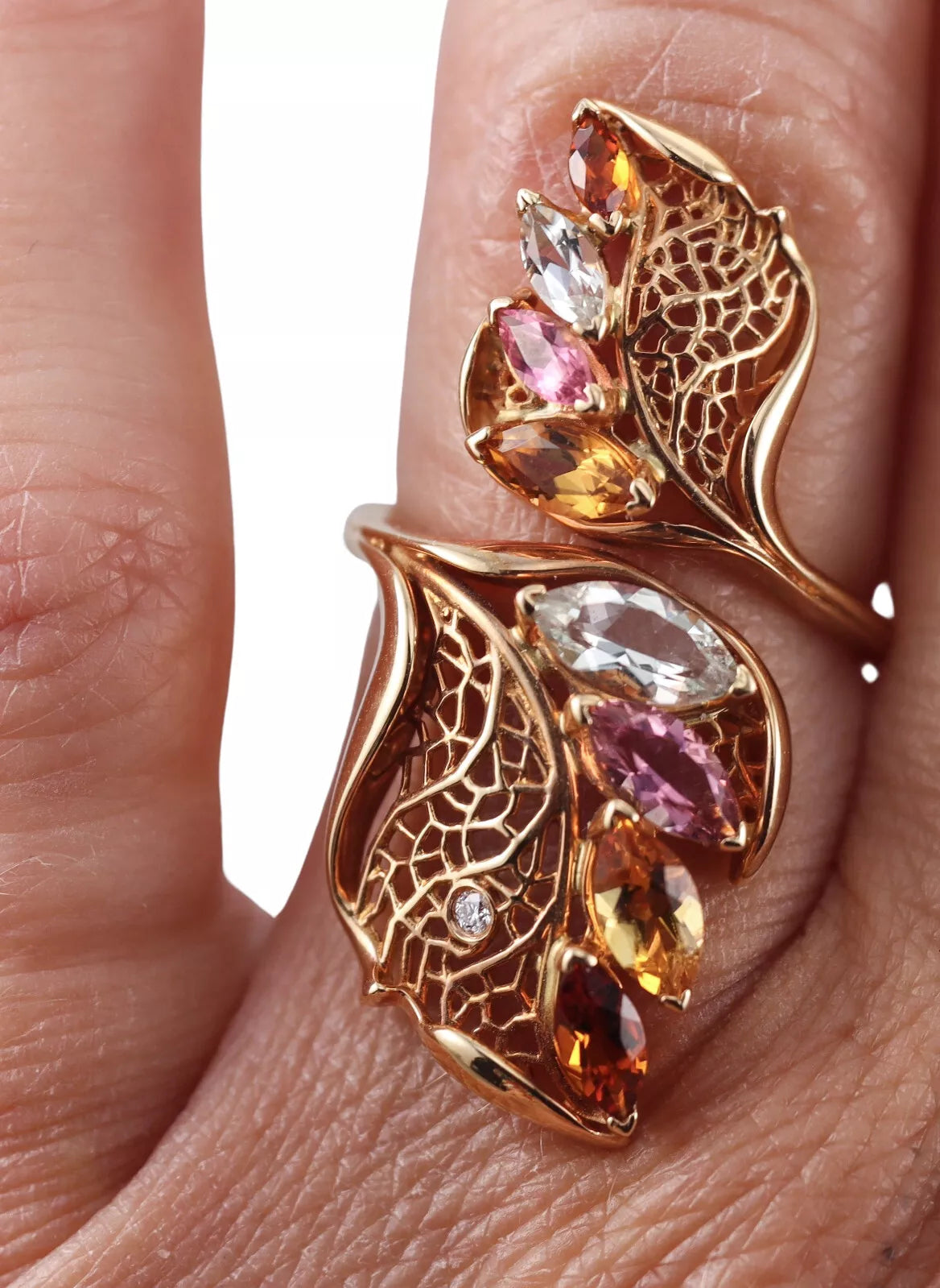 Carrera y Carrera Doble Hoja Diamond Gold Ring