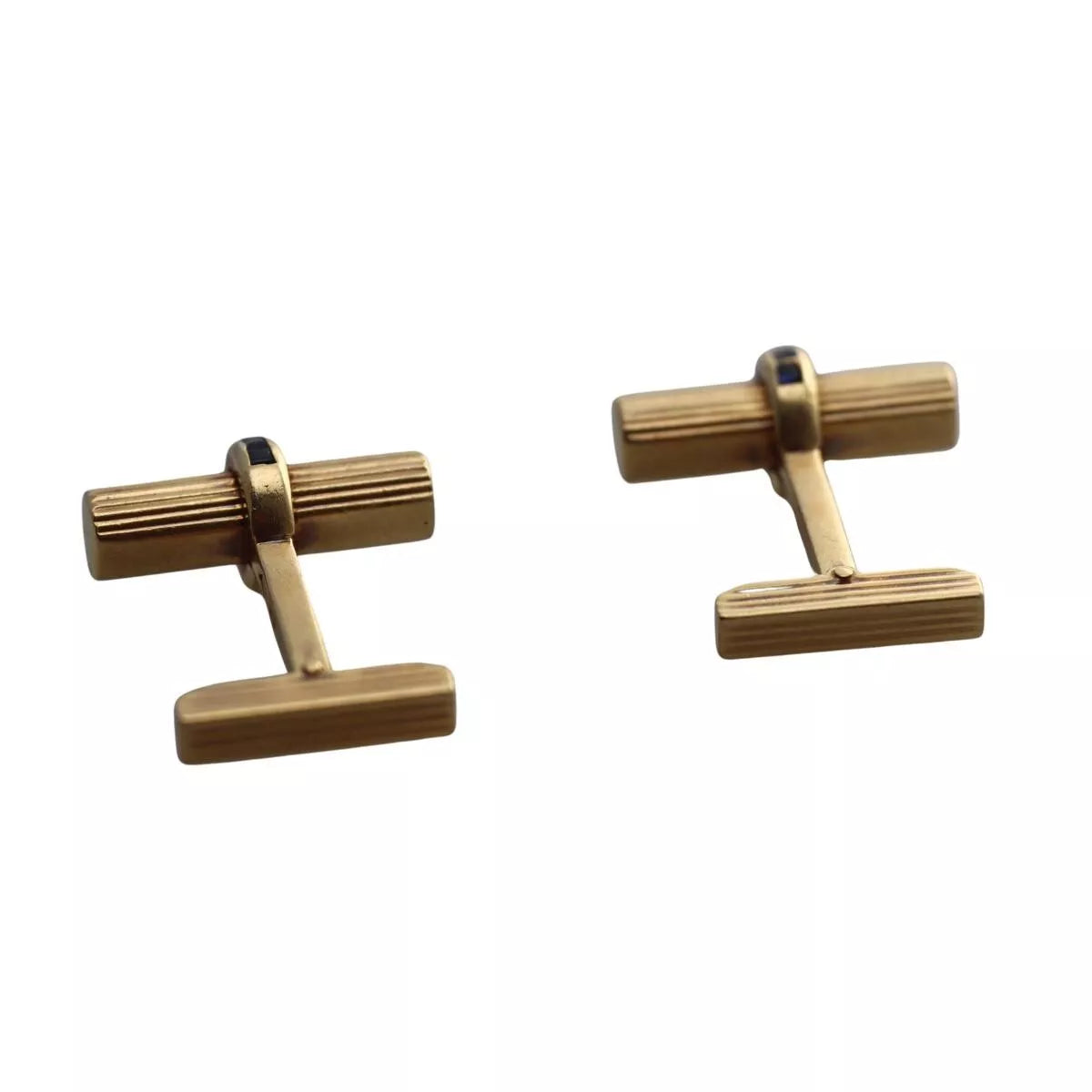 Mid Century Sapphire 18k Gold Bar Cufflinks