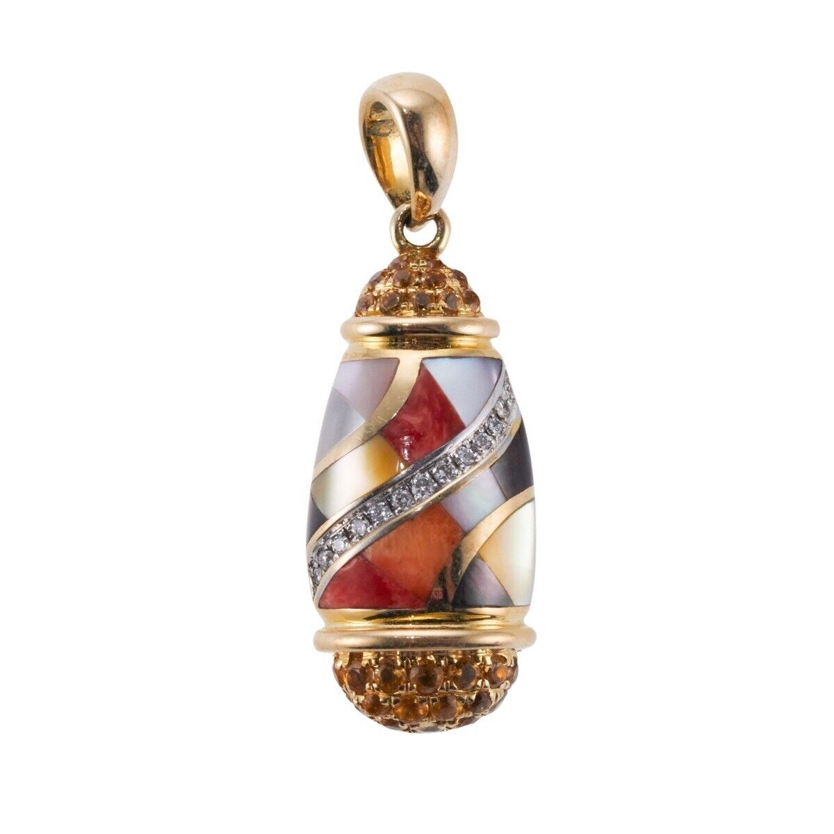Asch Grossbardt Inlay Gemstone Citrine Diamond Gold Pendant