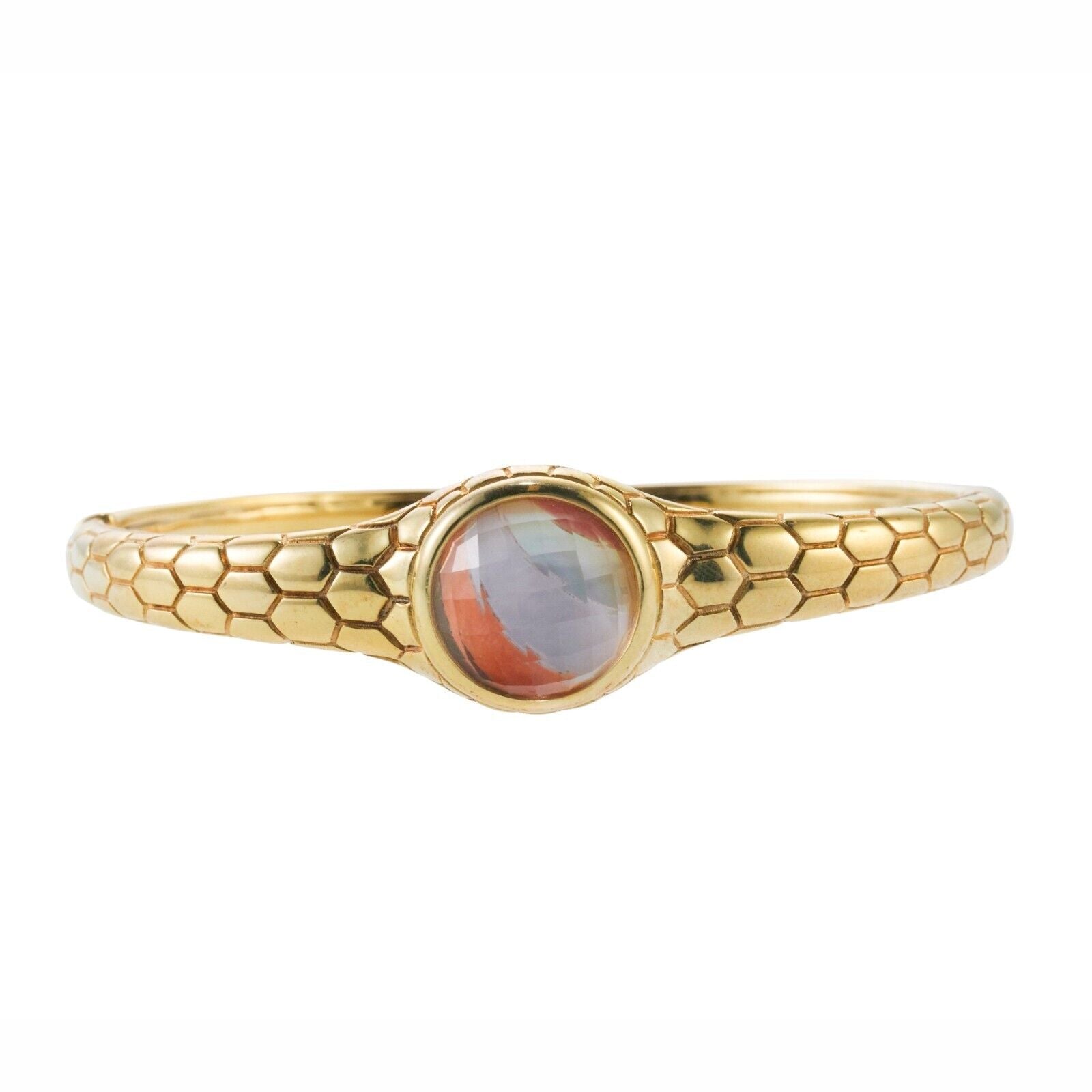 Asch Grossbardt Inlay Mother of Pearl Coral Crystal Gold Bangle Bracelet
