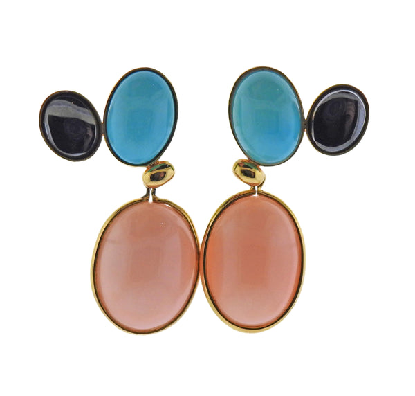 Tiffany & Co Picasso Coral Turquoise Hematite Gold Earrings - Oak Gem