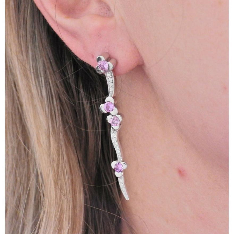 Bucherer Gold Diamond Pink Sapphire Drop Earrings