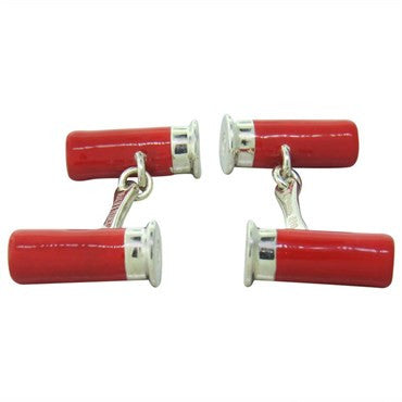Deakin & Francis Sterling Silver Enamel Red Cartridge Cufflinks - Oak Gem