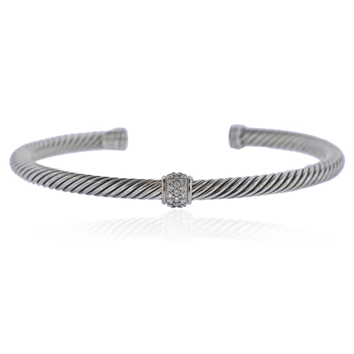 David Yurman Sterling Silver Diamond Cable Cuff Bracelet – Oak Gem