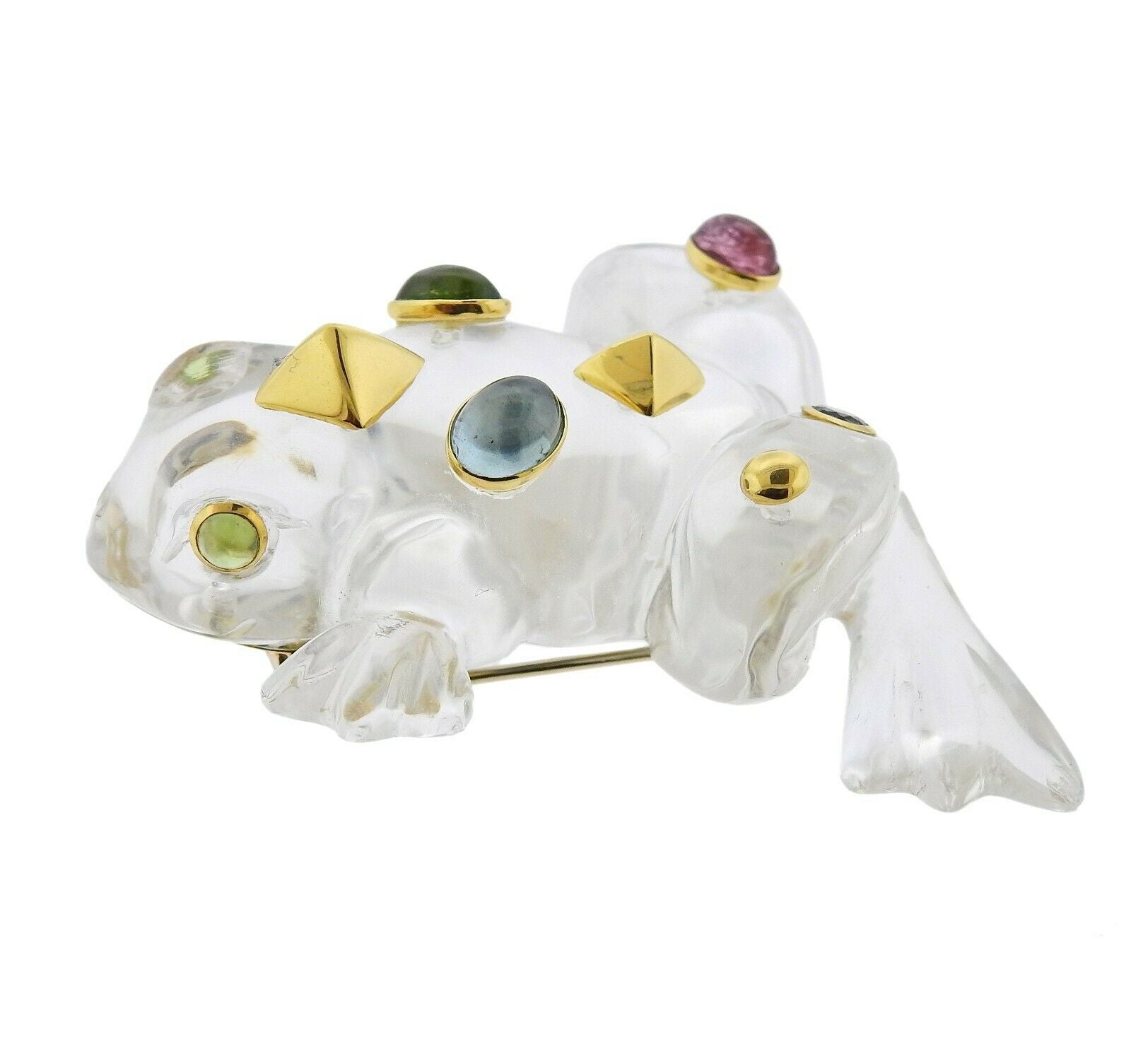 Seaman Schepps Crystal Aquamarine Tourmaline Iolite Gold Frog Brooch - Oak Gem