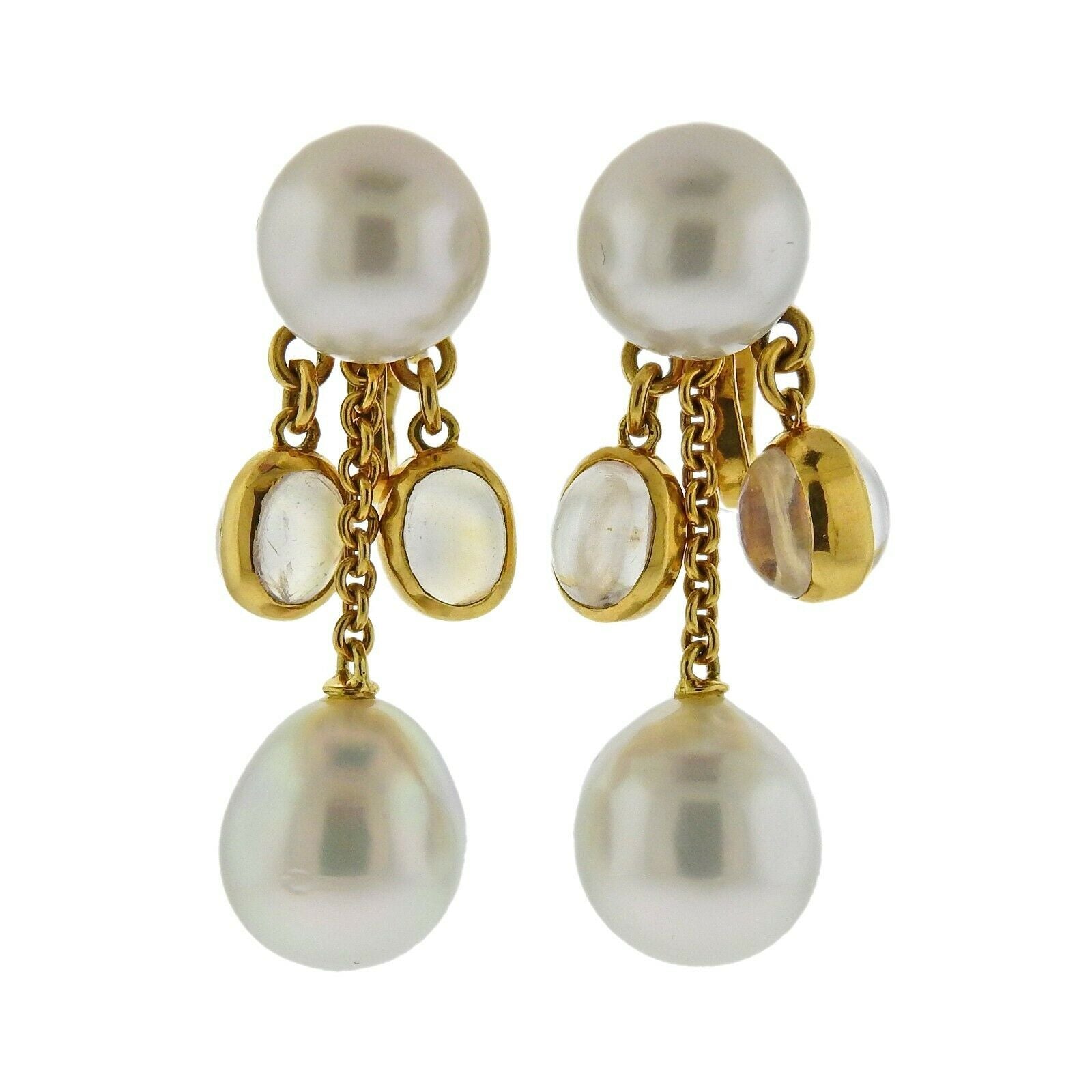 Assael Prince Dimitri South Sea Pearl Moonstone Gold Drop Earrings - Oak Gem
