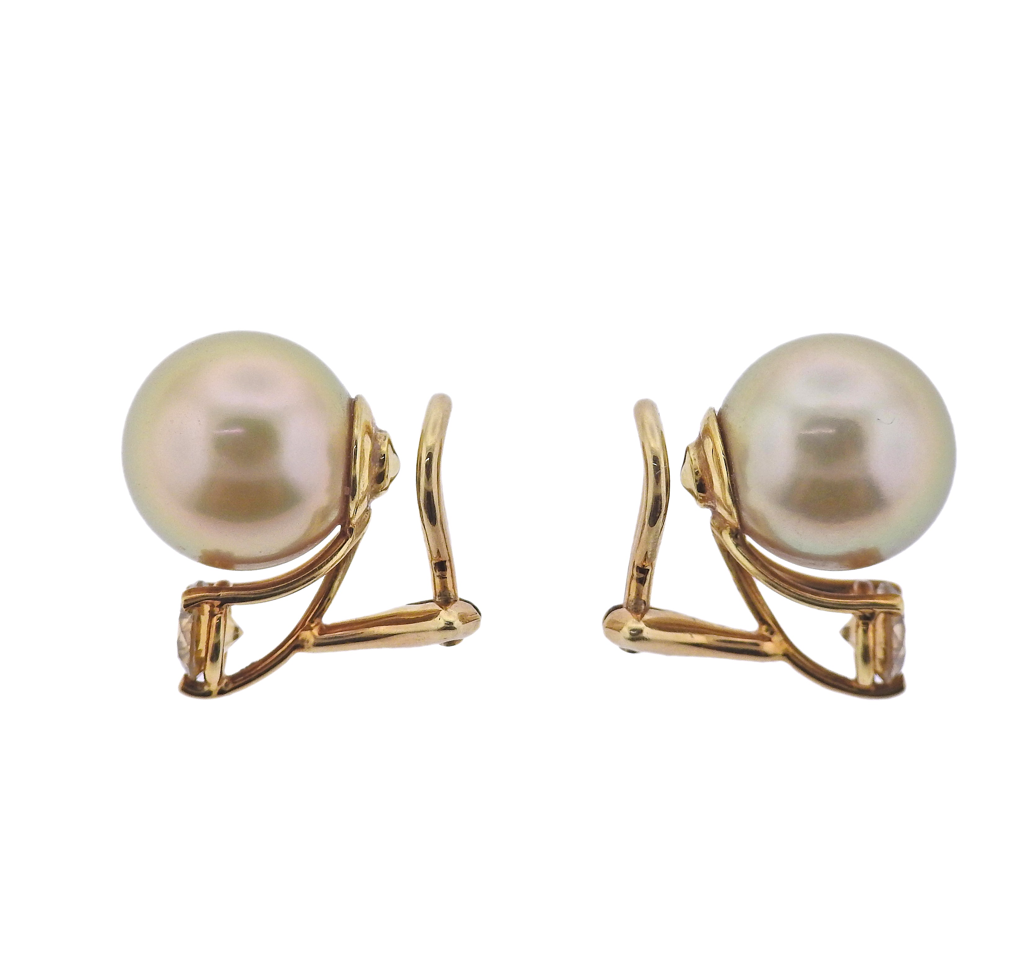 Champagne Pearl Fancy Diamond Gold Earrings
