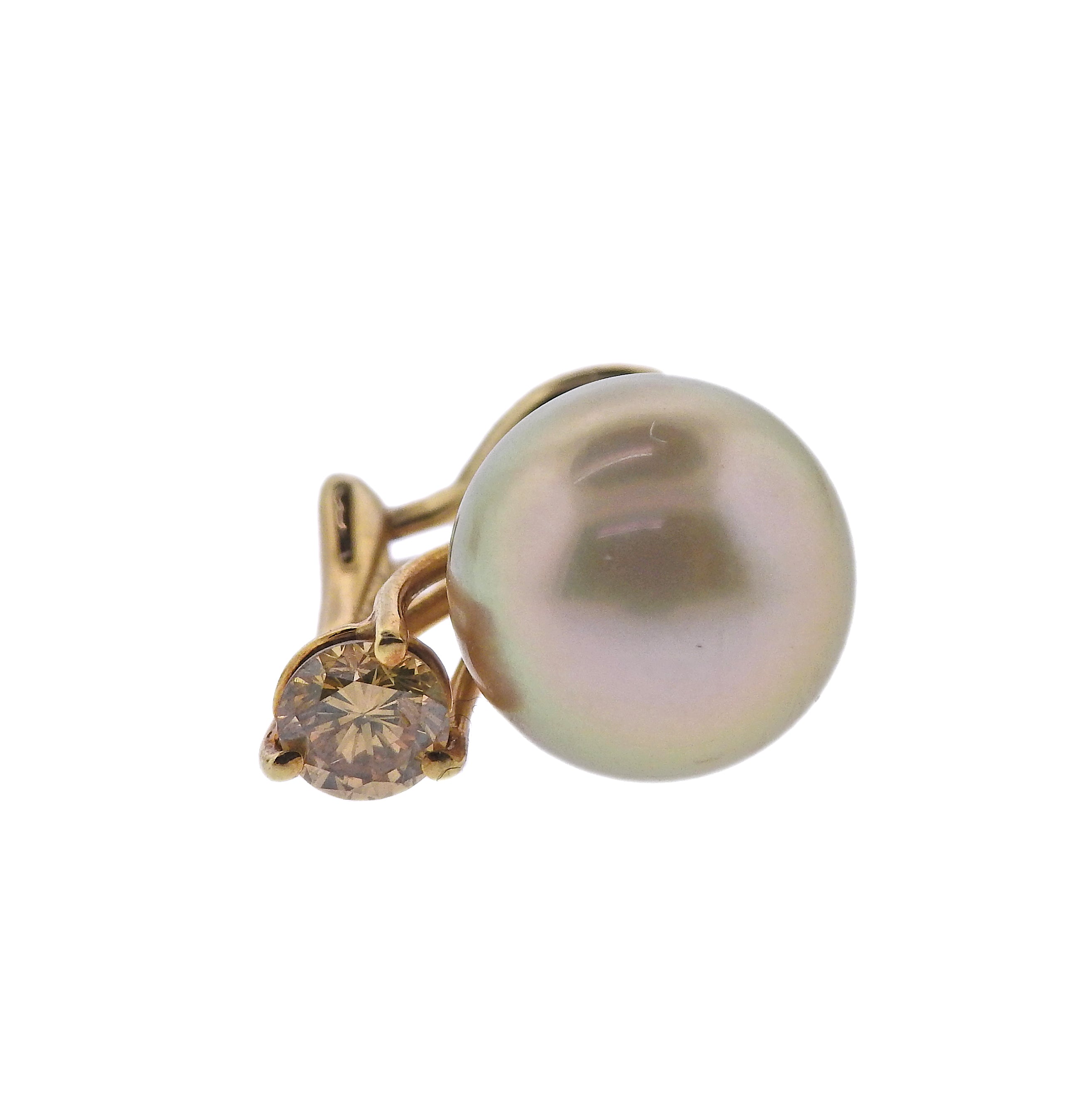 Champagne Pearl Fancy Diamond Gold Earrings