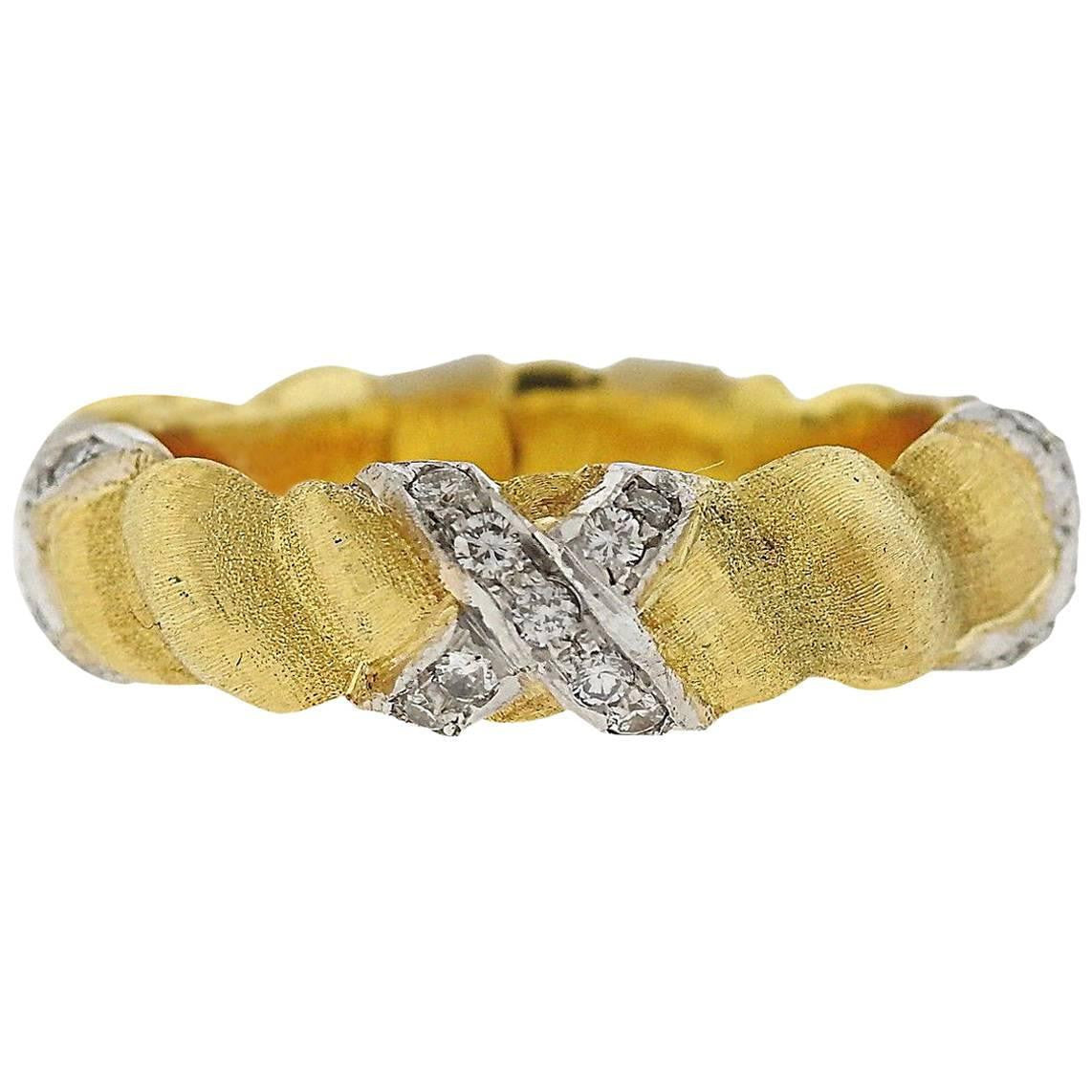 Buccellati Eternelle Diamond Gold X Band Ring – Oak Gem