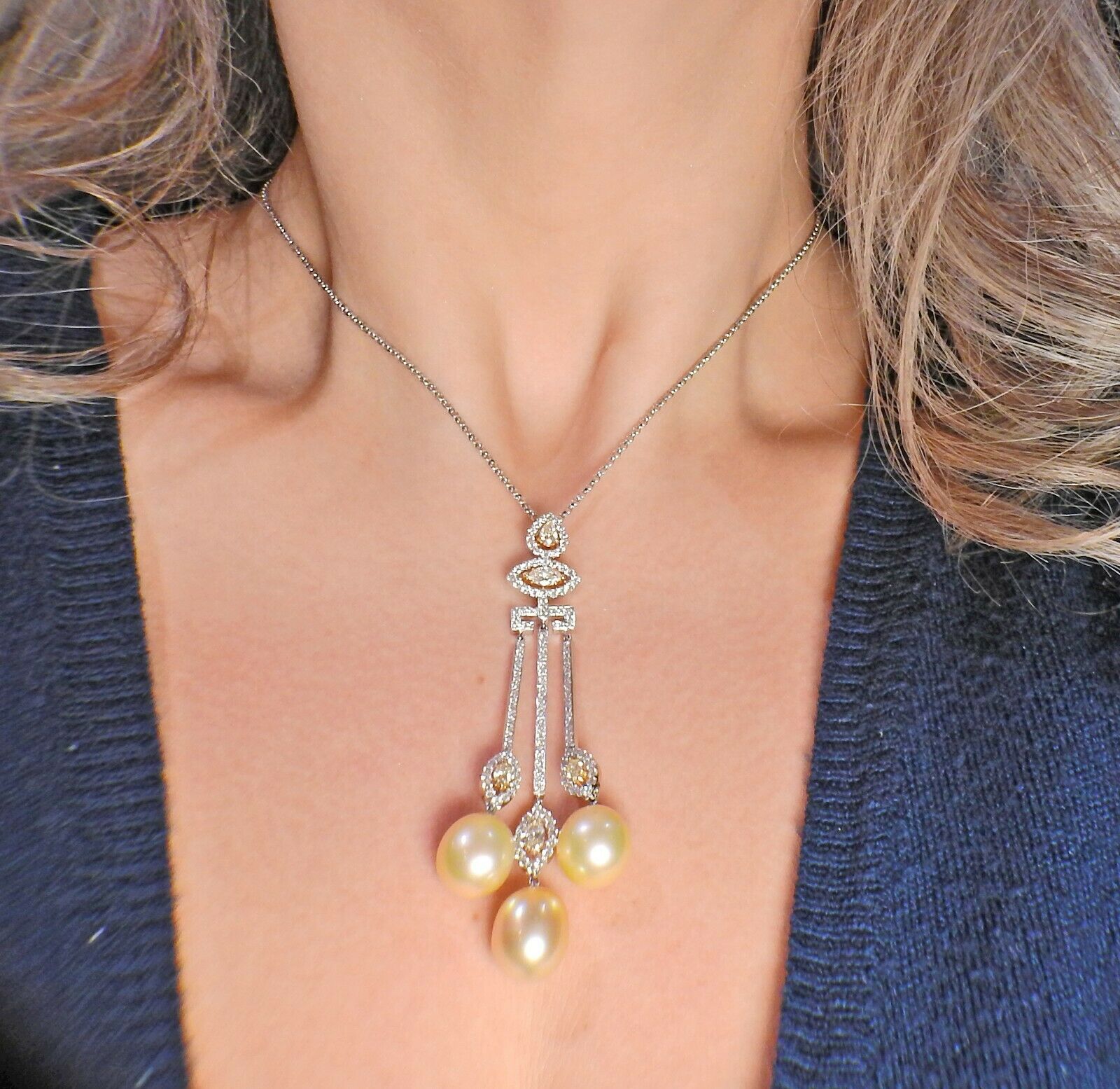 Assael South Sea Pearl Yellow Diamond Gold Pendant Necklace - Oak Gem