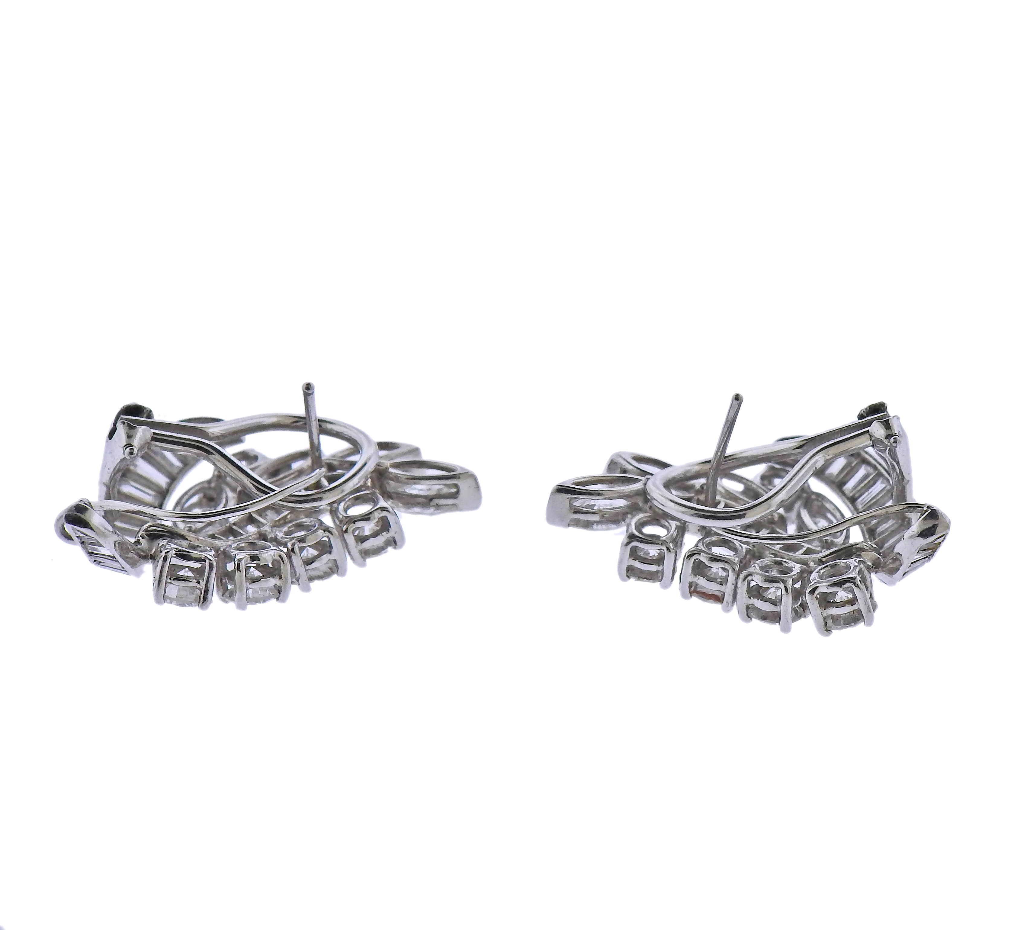 Mid Century 6.00cts Diamond Platinum Earrings - Oak Gem